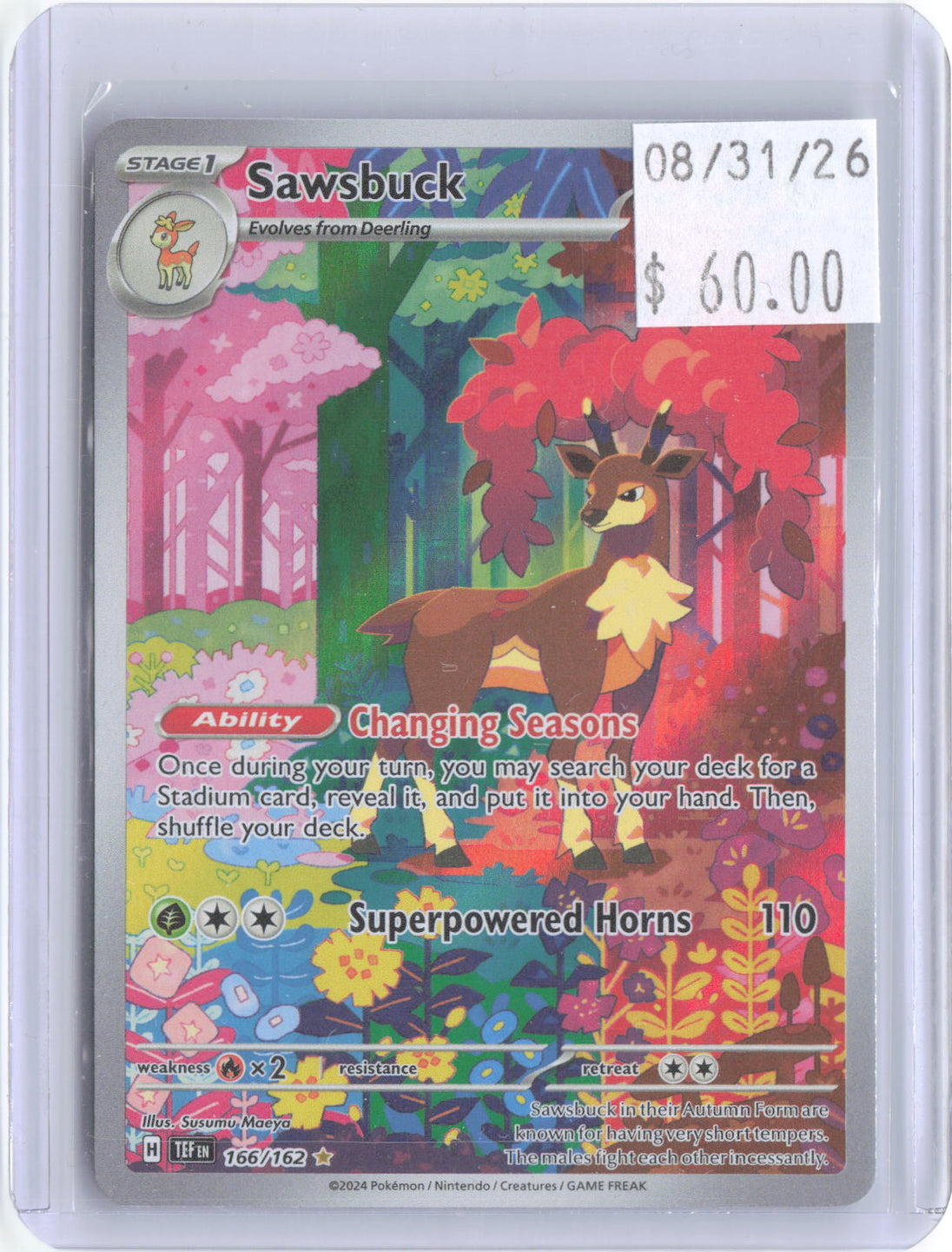 Sawsbuck 166/162 Illustration Rare Temporal Forces Pokemon Holo Near Mint
