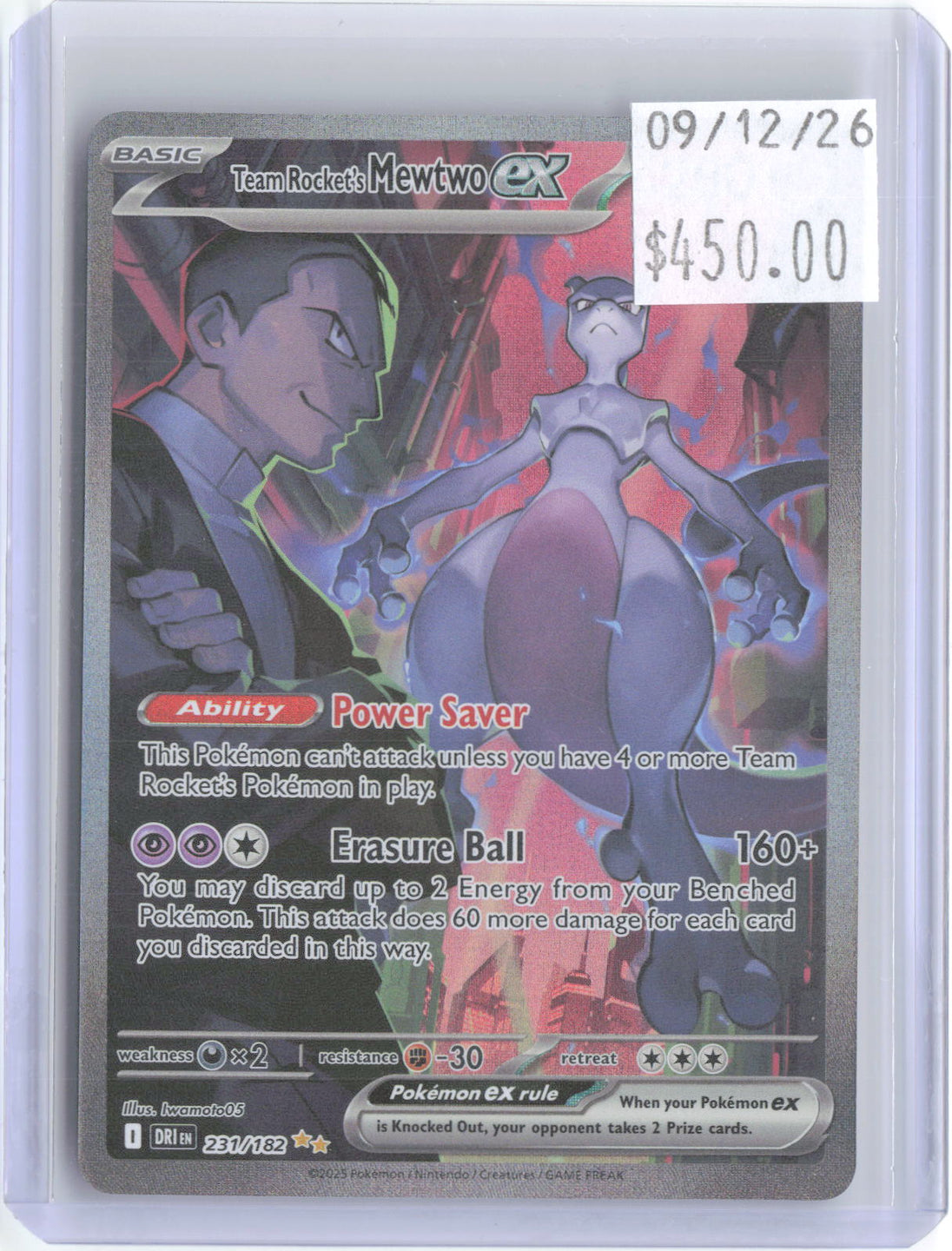 Team Rocket's Mewtwo ex 231/182 Destined Rivals Pokemon Holo NM