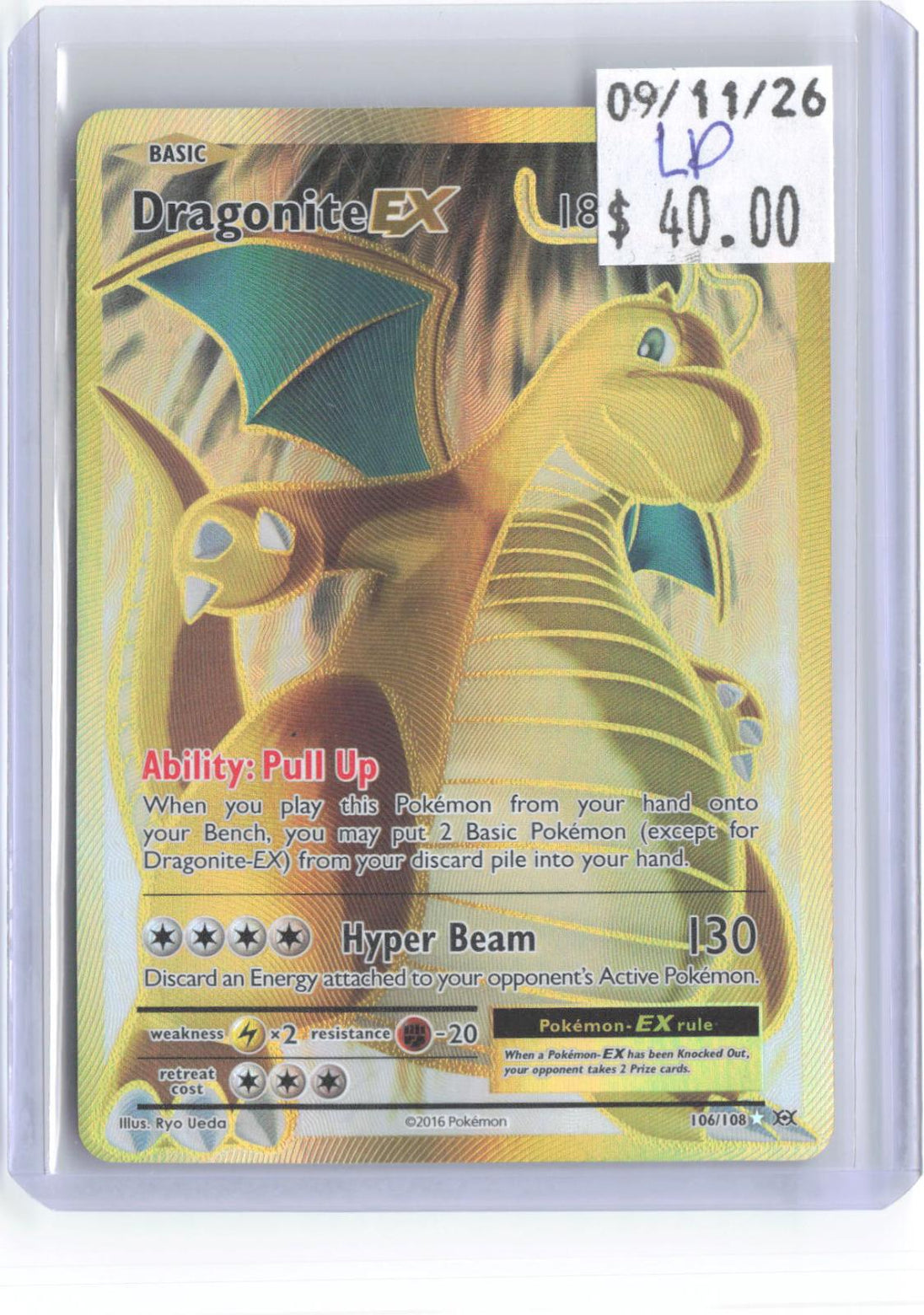 Dragonite EX 106/108 Ultra Rare Evolutions Pokemon Holo Lightly Played