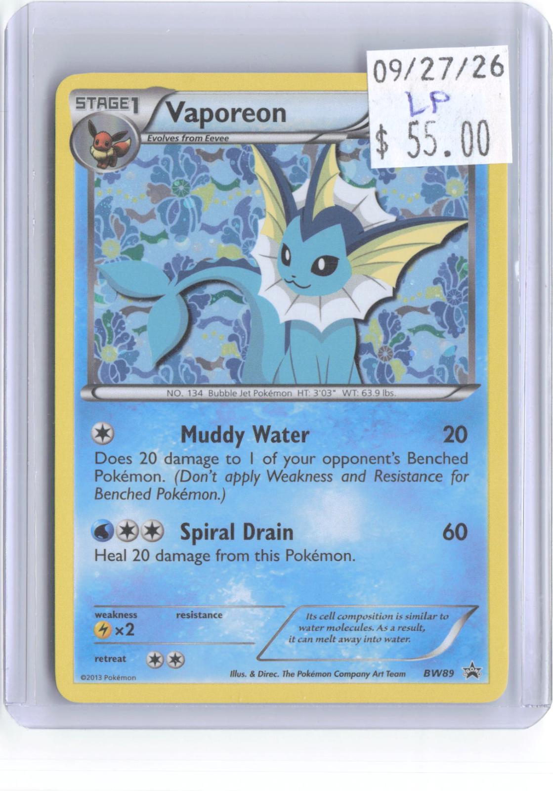 Vaporeon BW89 Holo Promo Black And White Promo Pokemon Lightly Played