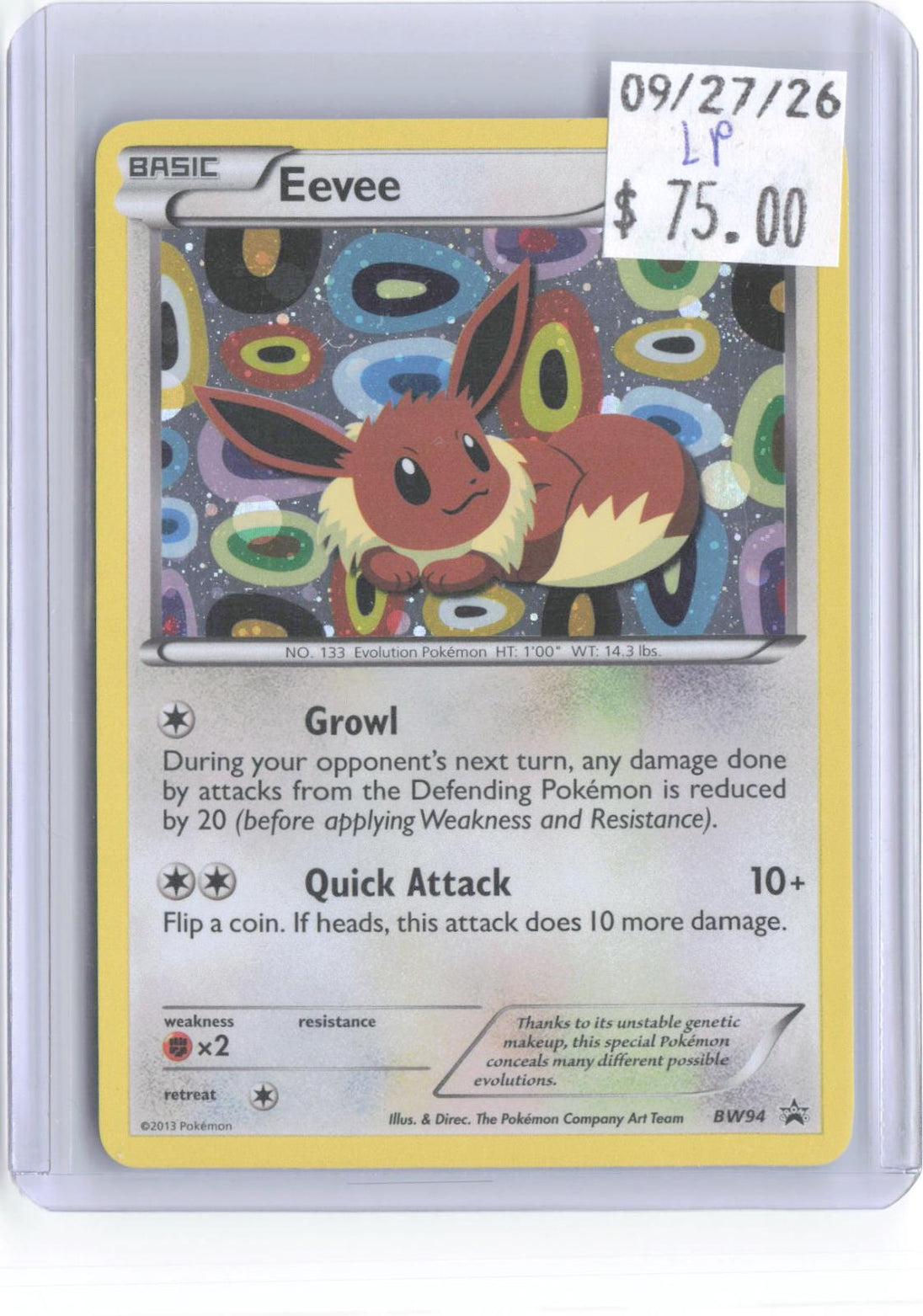 Eevee BW94 Holo Promo Black And White Promo Pokemon Lightly Played