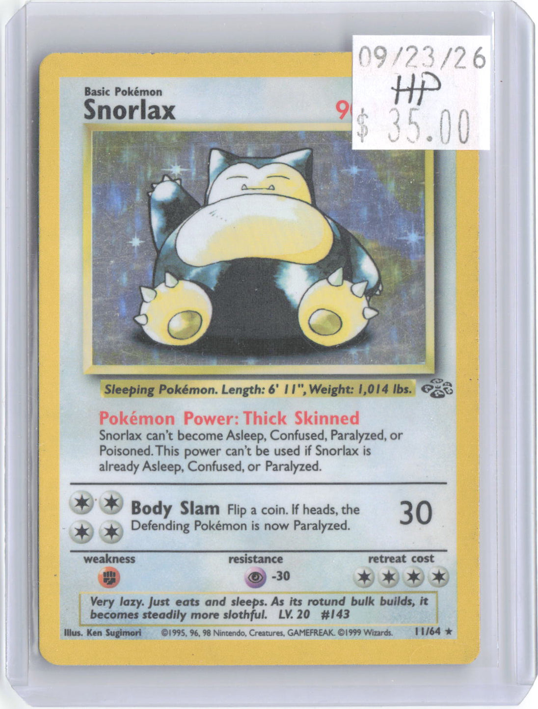 Snorlax 11/64 Rare Jungle Pokemon Unlimited Holo Heavily Played