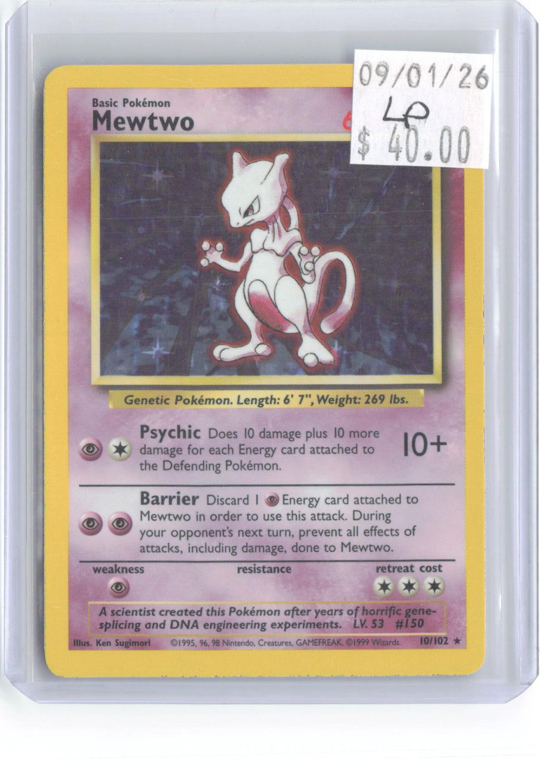 Mewtwo 10/102 Holo Rare Base Set Unlimited Pokemon Lightly Played