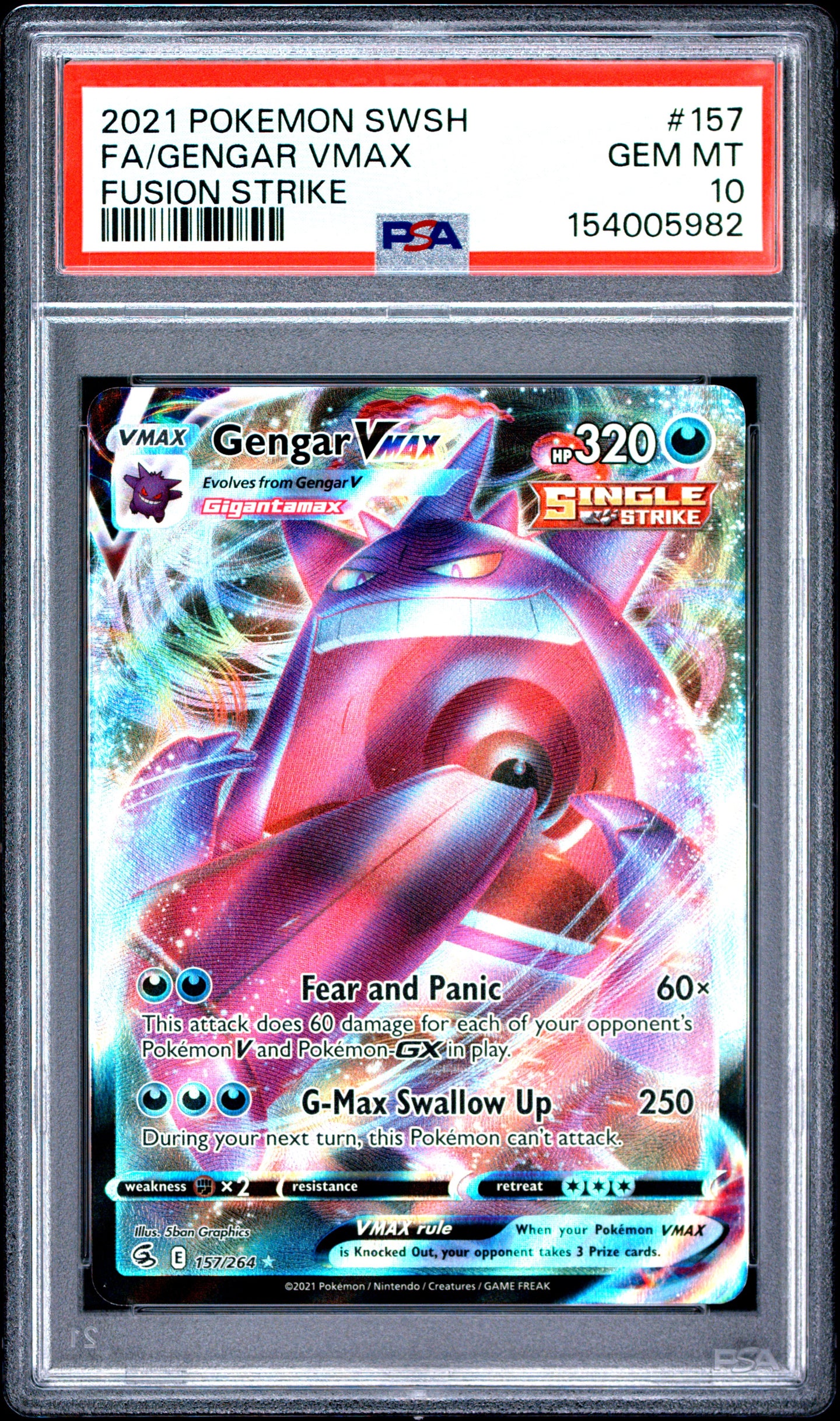 Gengar Vmax 157/264 Fusion Strike Pokemon PSA 10