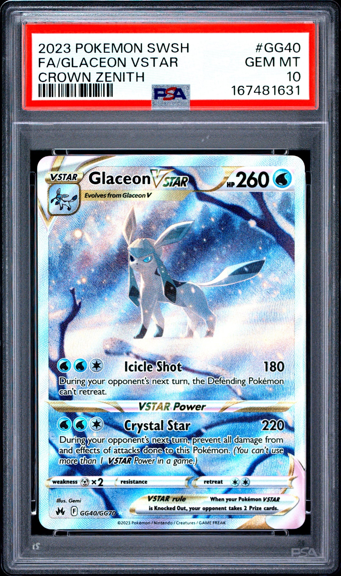 Glaceon Vstar GG40/GG70 Sword Shield Crown Zenith Pokemon PSA 10 Gem Mint
