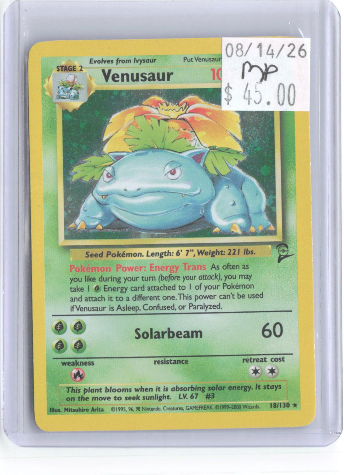 Venusaur 18/130 Holo Rare Base Set 2 Pokemon Moderately Played