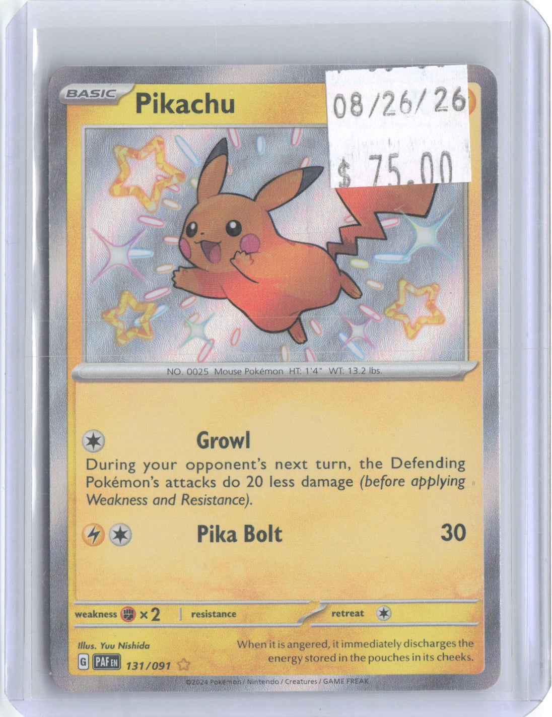 Pikachu 131/091 Shiny Rare Paldean Fates Pokemon Holo Near Mint