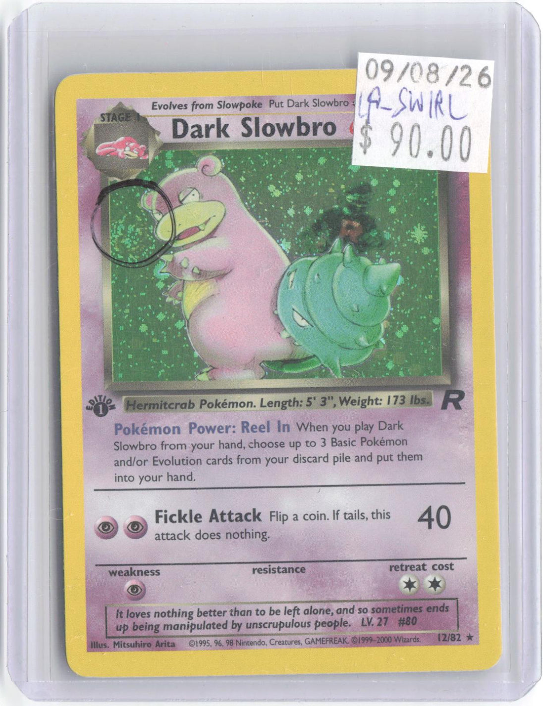 Dark Slowbro 12/82 Rare Team Rocket Pokemon 1st Edition Holo Lightly Played