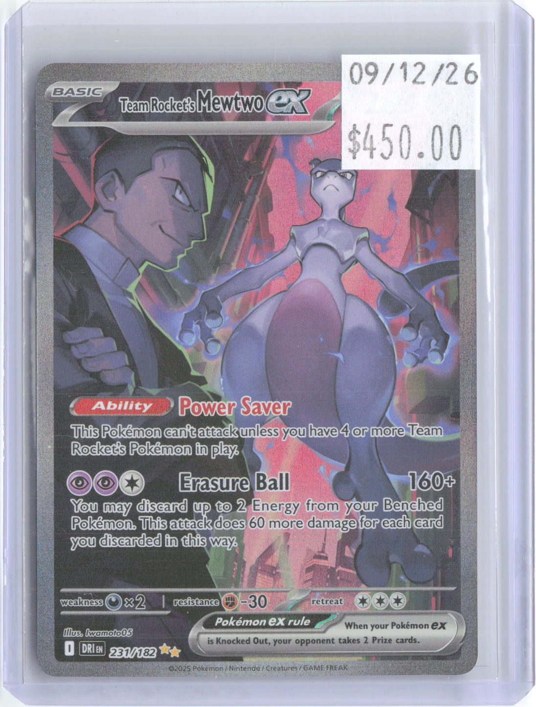 Team Rocket's Mewtwo ex 231/182 Destined Rivals Pokemon Holo NM
