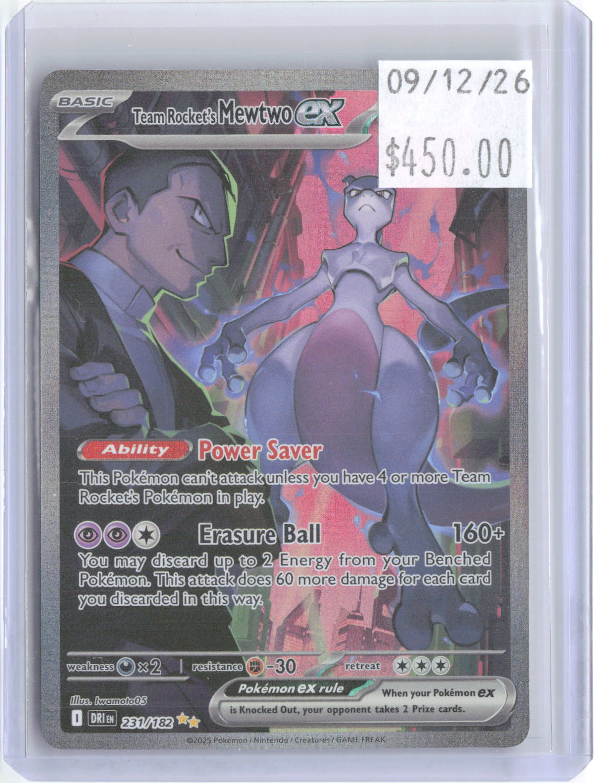 Team Rocket's Mewtwo ex 231/182 Destined Rivals Pokemon Holo NM