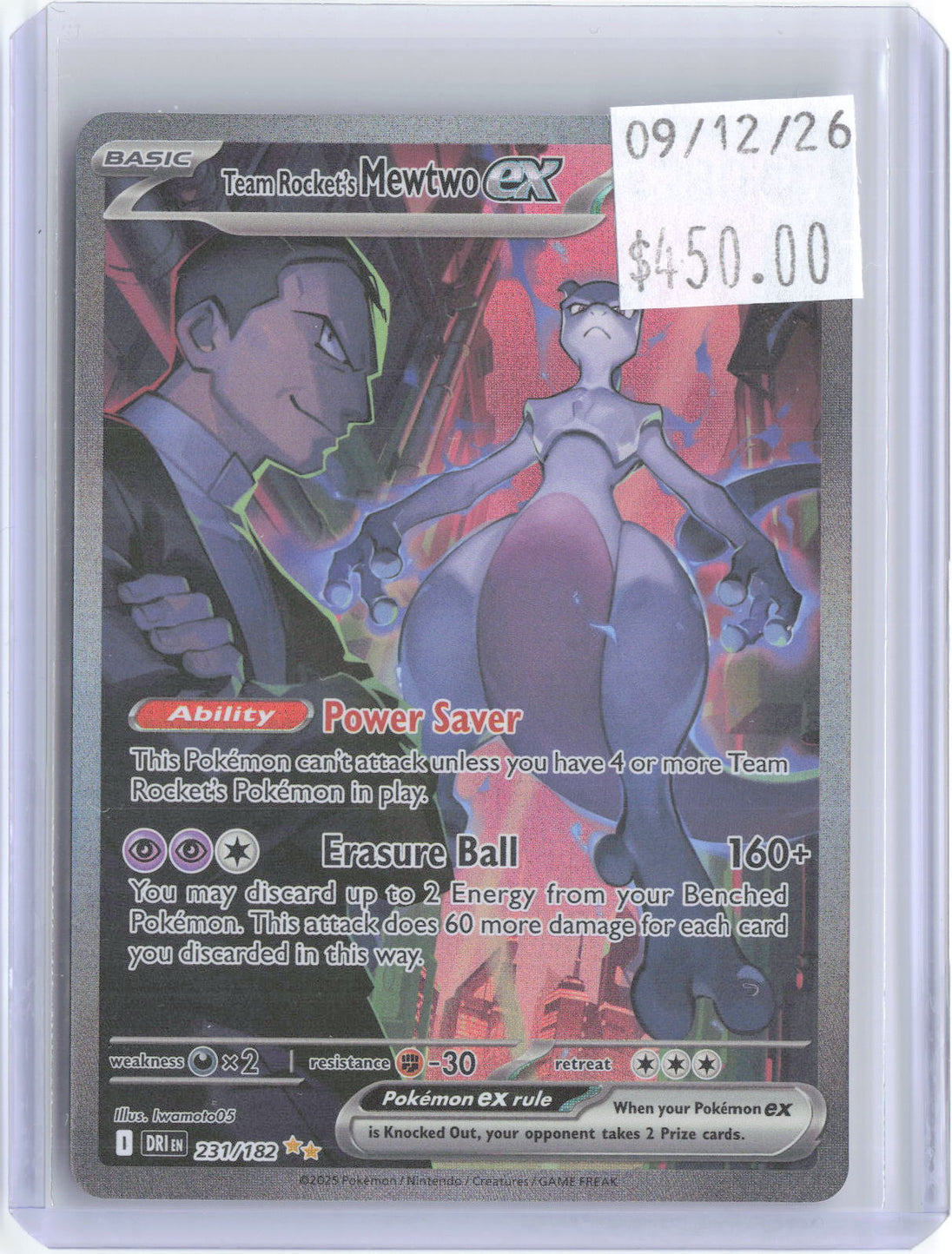 Team Rocket's Mewtwo ex 231/182 Destined Rivals Pokemon Holo NM