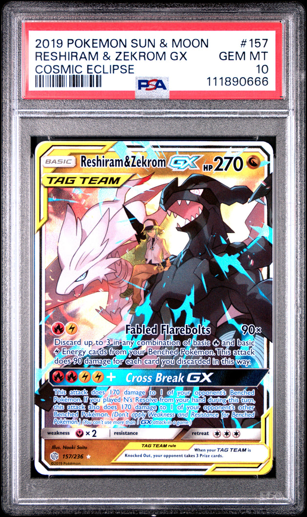 Reshiram & Zekrom Gx 157/236 Cosmic Eclipse Pokemon PSA 10