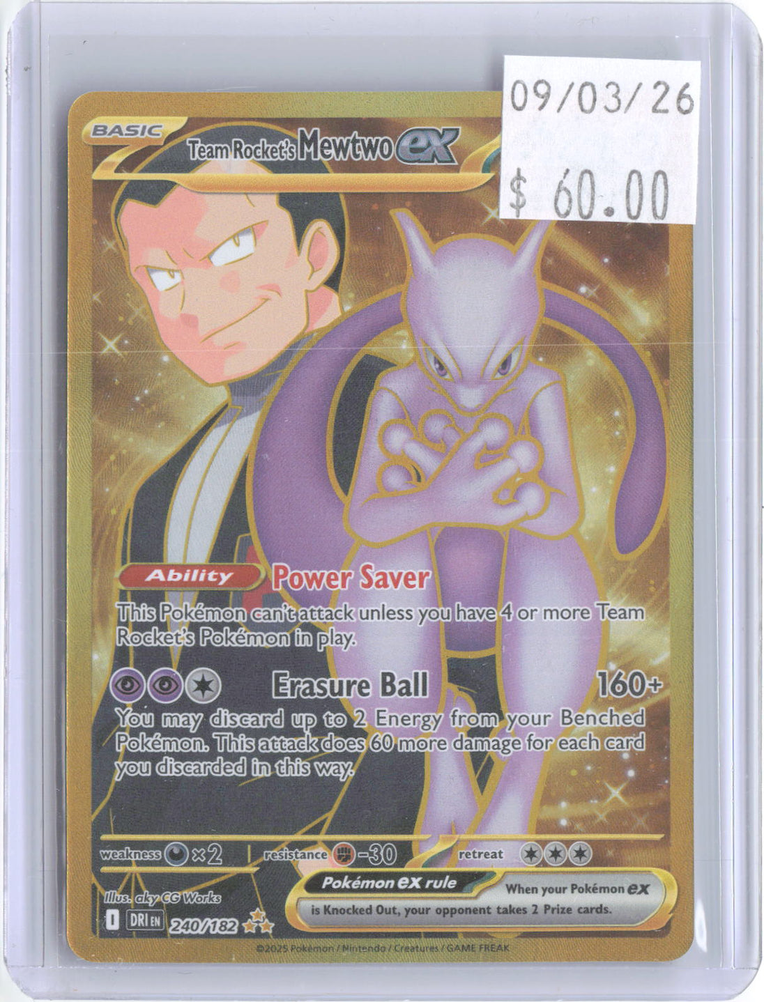 Team Rocket's Mewtwo ex 240/182 Hyper Rare Destined Rivals Pokemon Holo NM