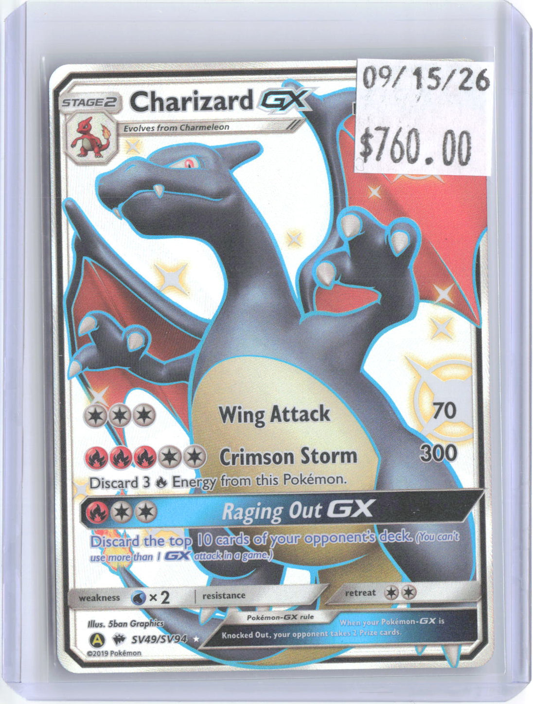 Charizard GX SV49/SV94 Shiny Ultra Rare Hidden Fates Shiny Vault Pokemon Holo NM
