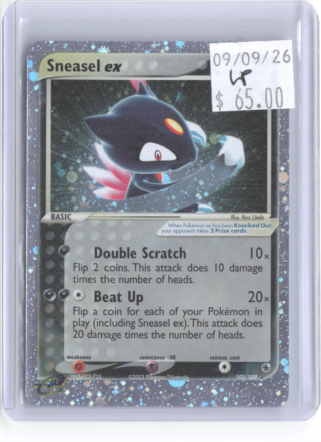 Sneasel ex 103/109 Holo Ultra Rare Ruby & Sapphire Pokemon Lightly Played