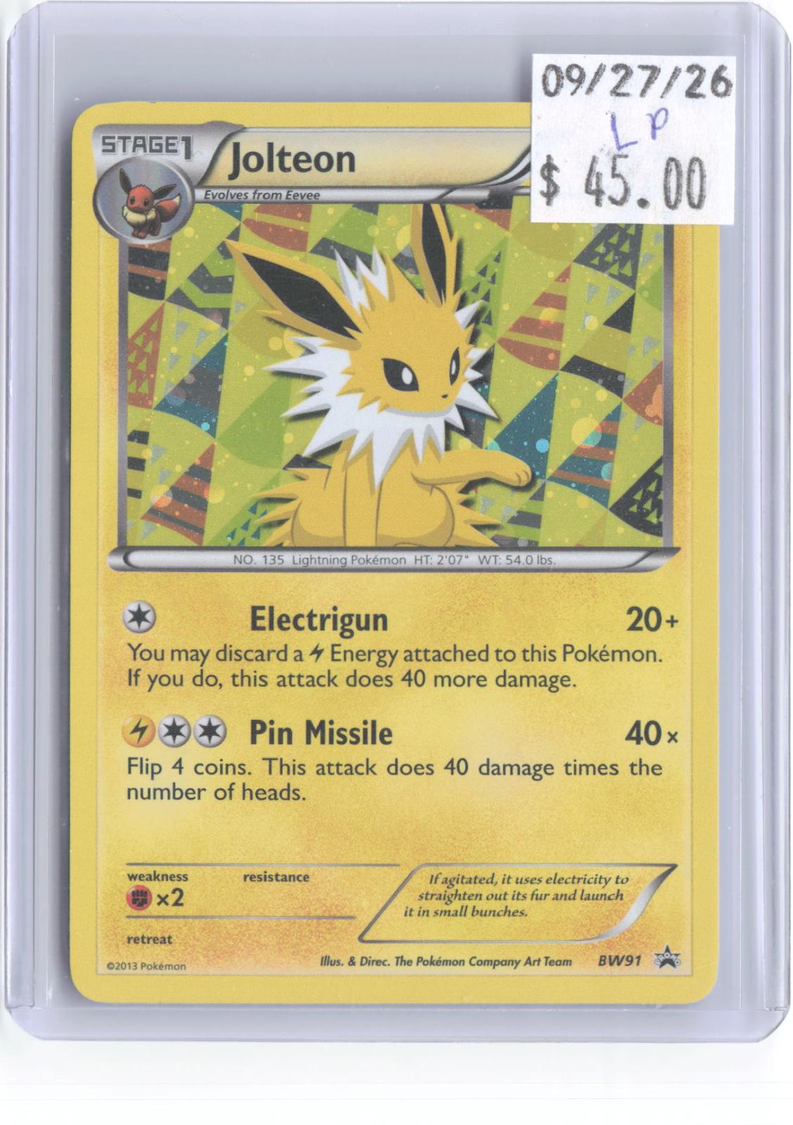 Jolteon BW91 Holo Promo Black And White Promo Pokemon Lightly Played