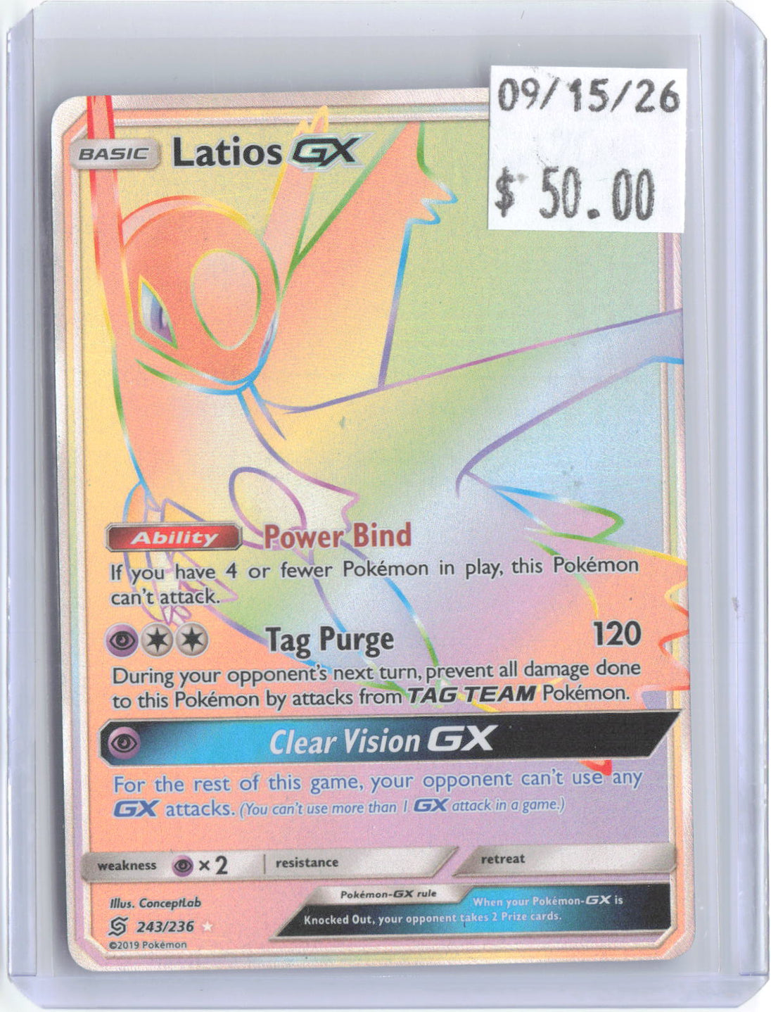 Latios GX 243/236 Rainbow Rare Unified Minds Pokemon Holo Lightly Played