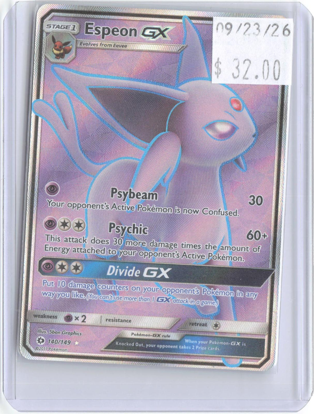Espeon GX (Full Art) 140/149 Holo Ultra Rare SM Base Set Pokemon Near Mint