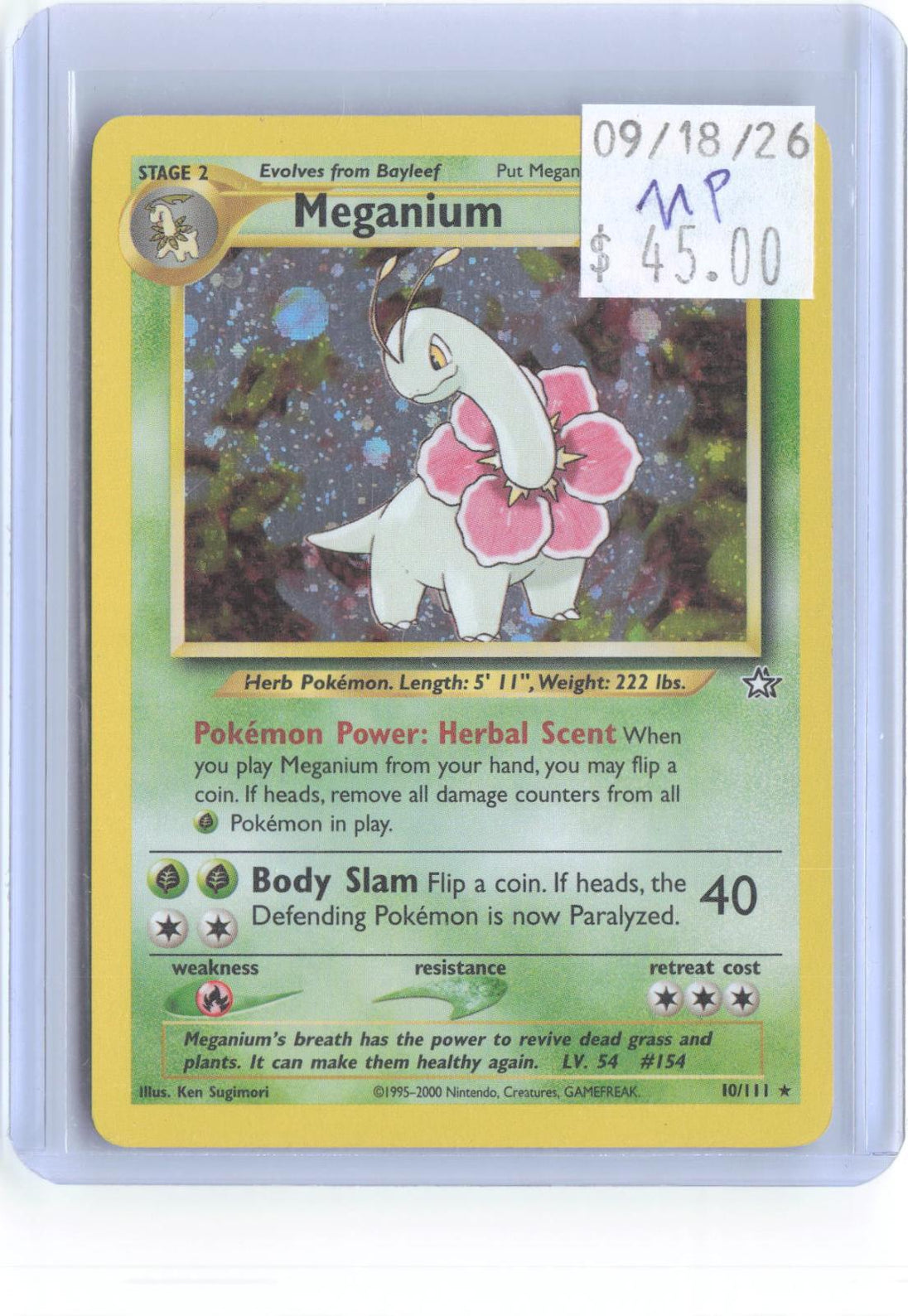 Meganium 10/111 Rare Neo Genesis Pokemon Unlimited Holo Moderately Played