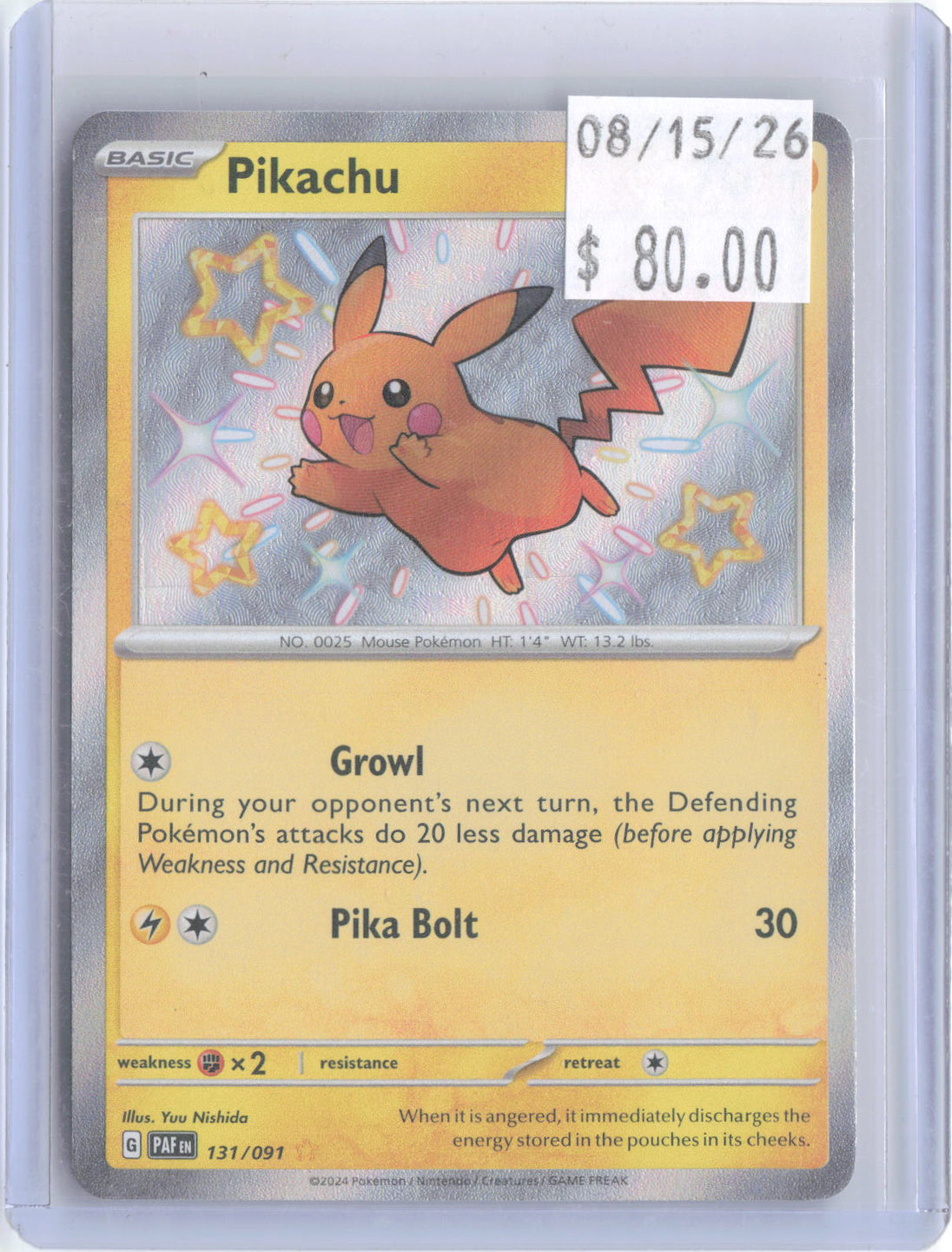 Pikachu 131/091 Shiny Rare Paldean Fates Pokemon Holo Near Mint