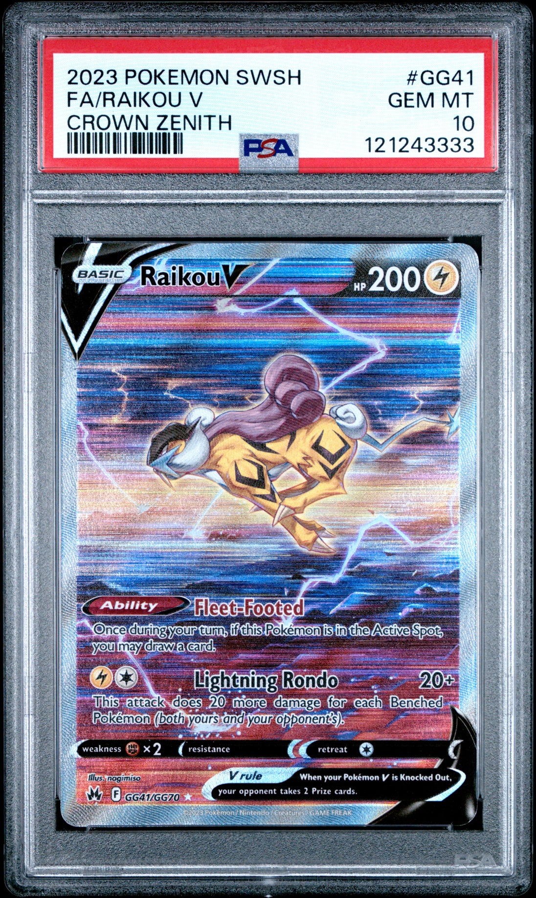 Raikou V GG41/GG70 Sword Shield Crown Zenith Pokemon PSA 10