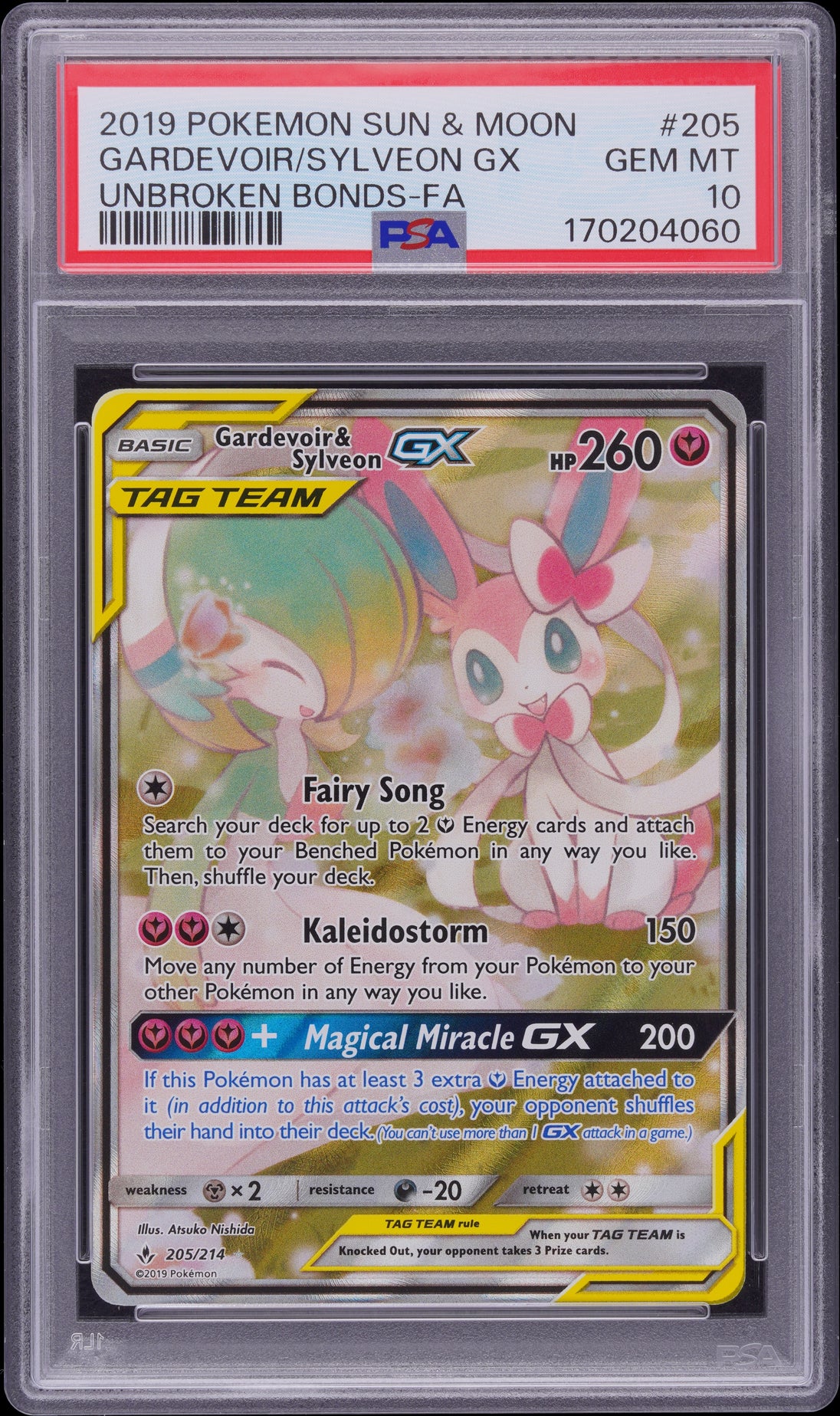 Gardevoir & Sylveon Gx 205/214 Unbroken Bonds Pokemon PSA 10 Gem Mint