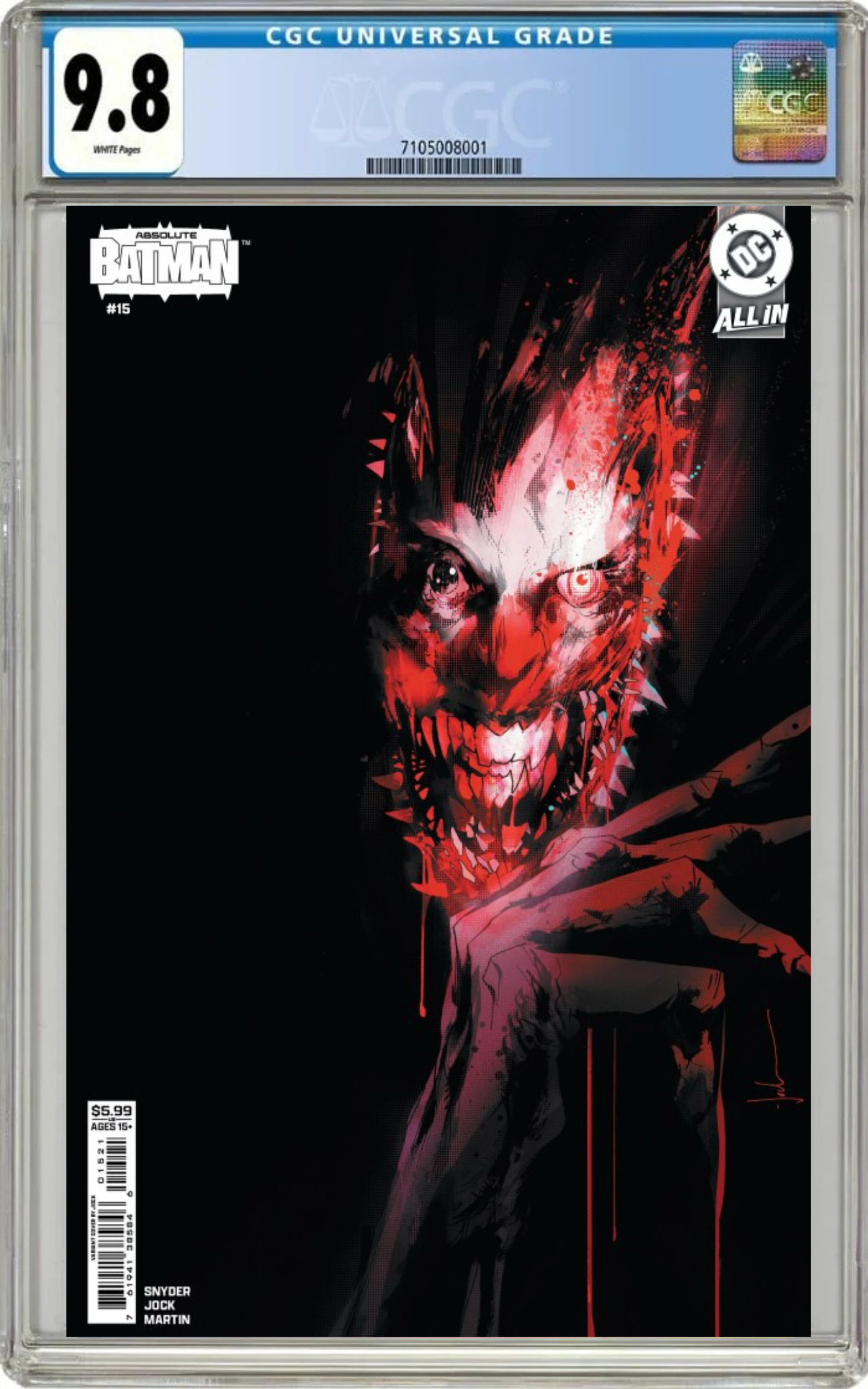 CGC 9.8 1st Printing Absolute Batman #15 (JOKER) Jock Cover B SNYDER DRAGOTTA