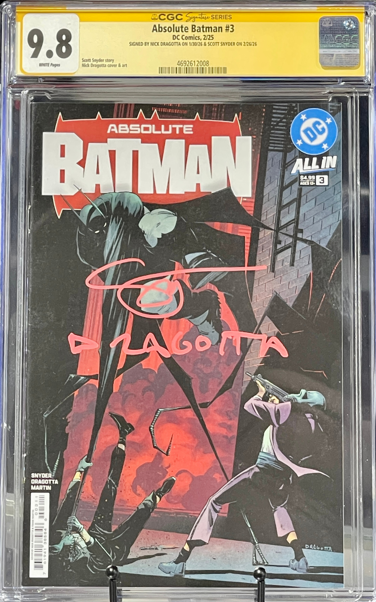 CGC 9.8 Absolute Batman #3 SIGNED by SCOTT SNYDER and NICK DRAGOTTA 1st Print CGC Signature Series