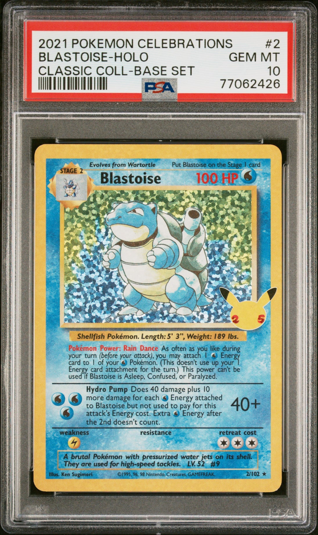 Blastoise Holo 2 Celebrations Classic Collection Pokemon PSA 10