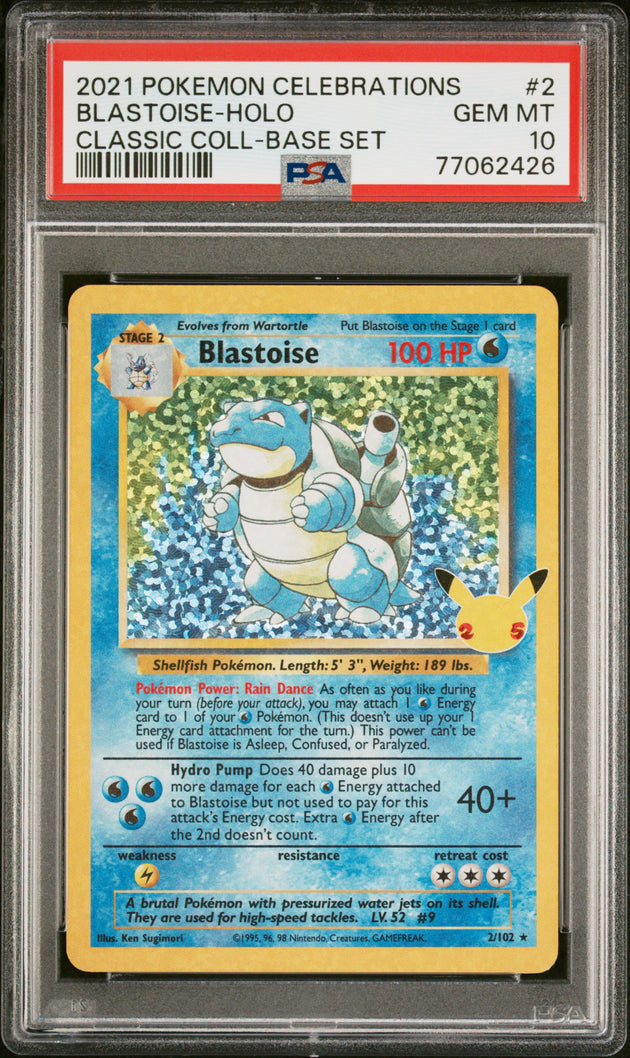 Blastoise Holo 2 Celebrations Classic Collection Pokemon PSA 10