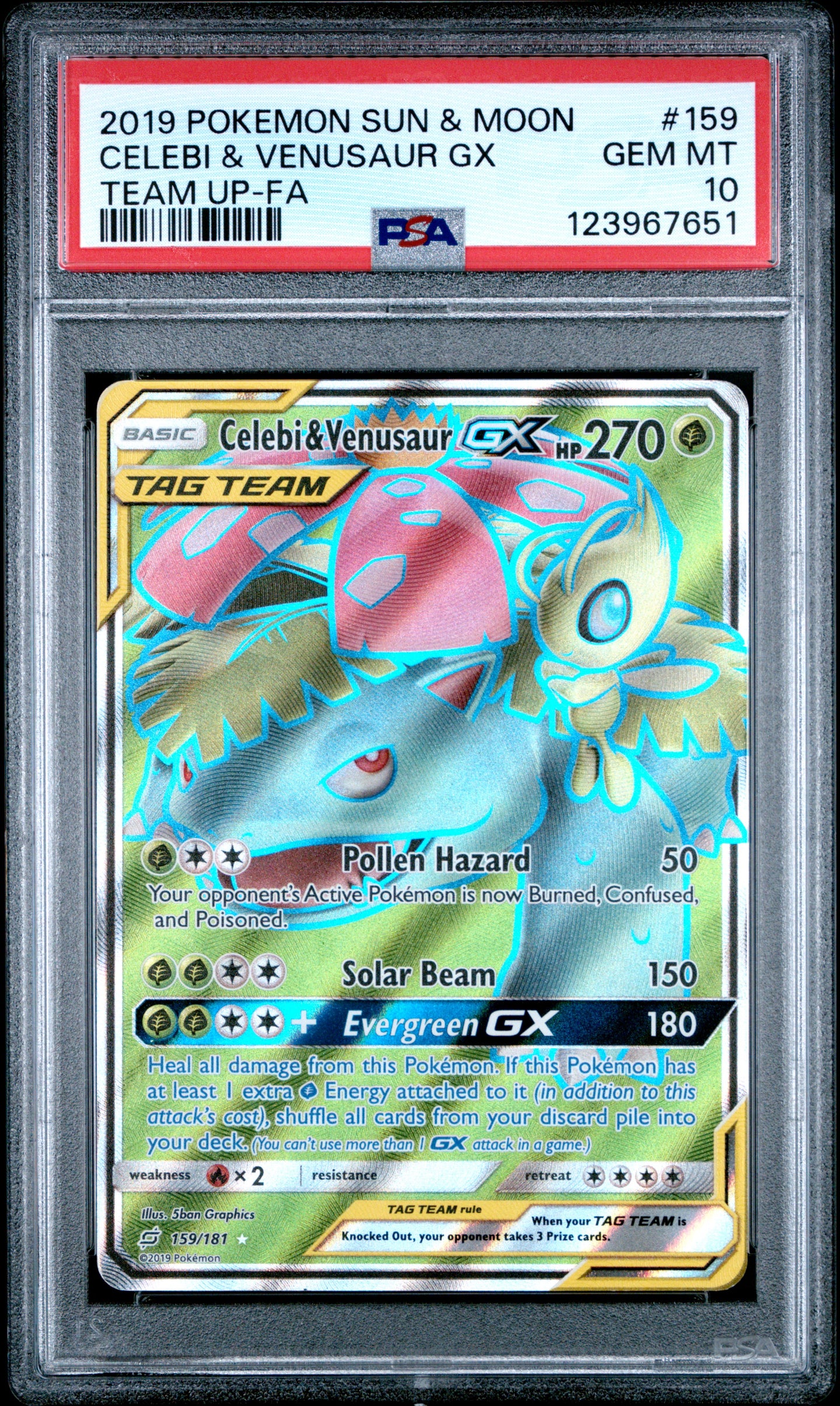 Celebi & Venusaur Gx 159/181 Team Up Pokemon PSA 10