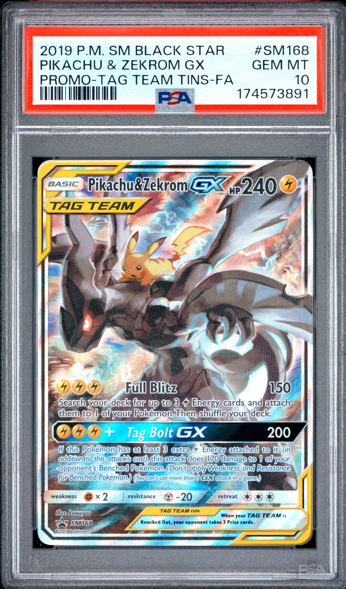 Pikachu & Zekrom Gx SM168 Tag Team Tins Pokemon PSA 10 Gem Mint