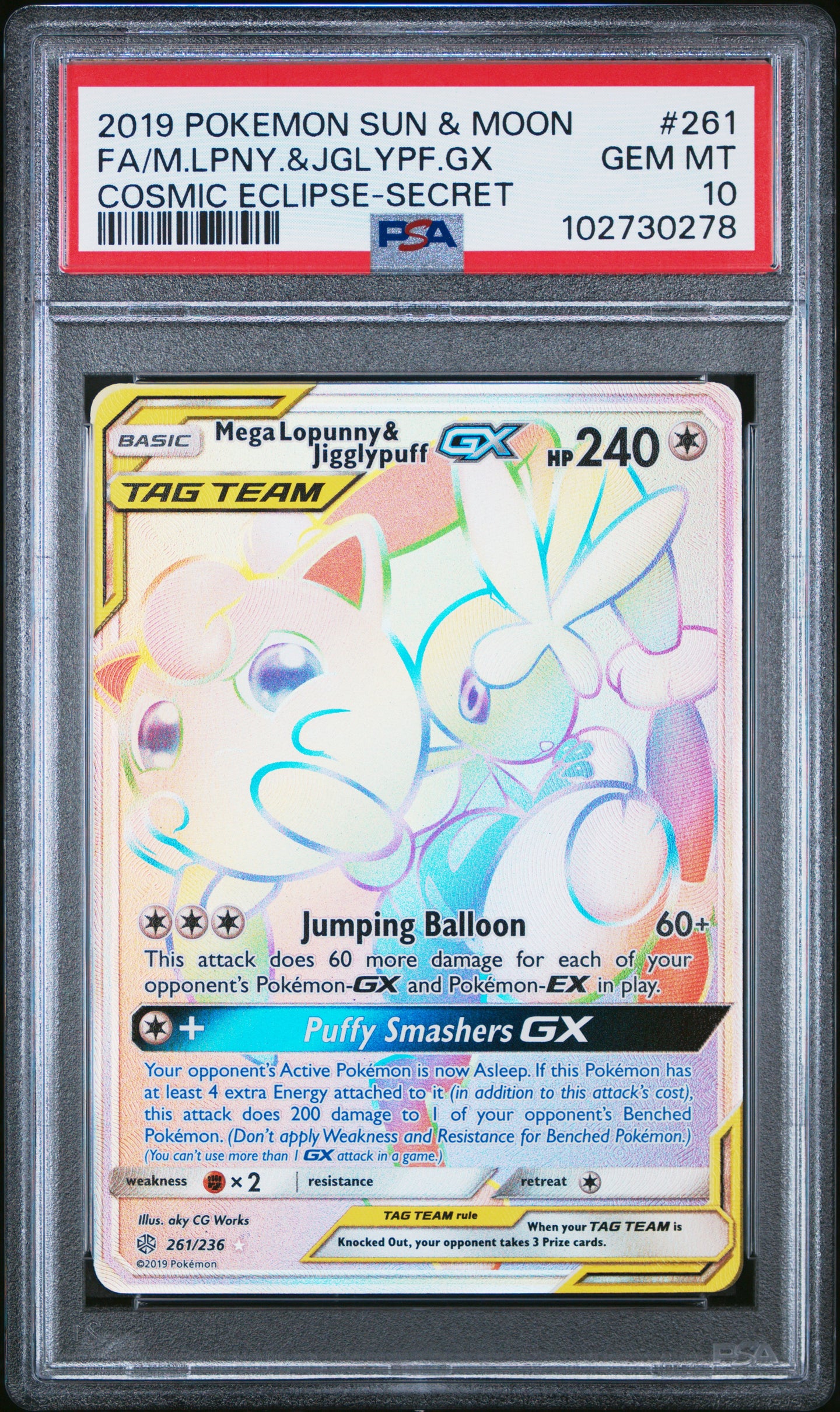 Mega-Lopunny & Jigglypuff Gx 261/236 Secret Cosmic Eclipse Pokemon PSA 10
