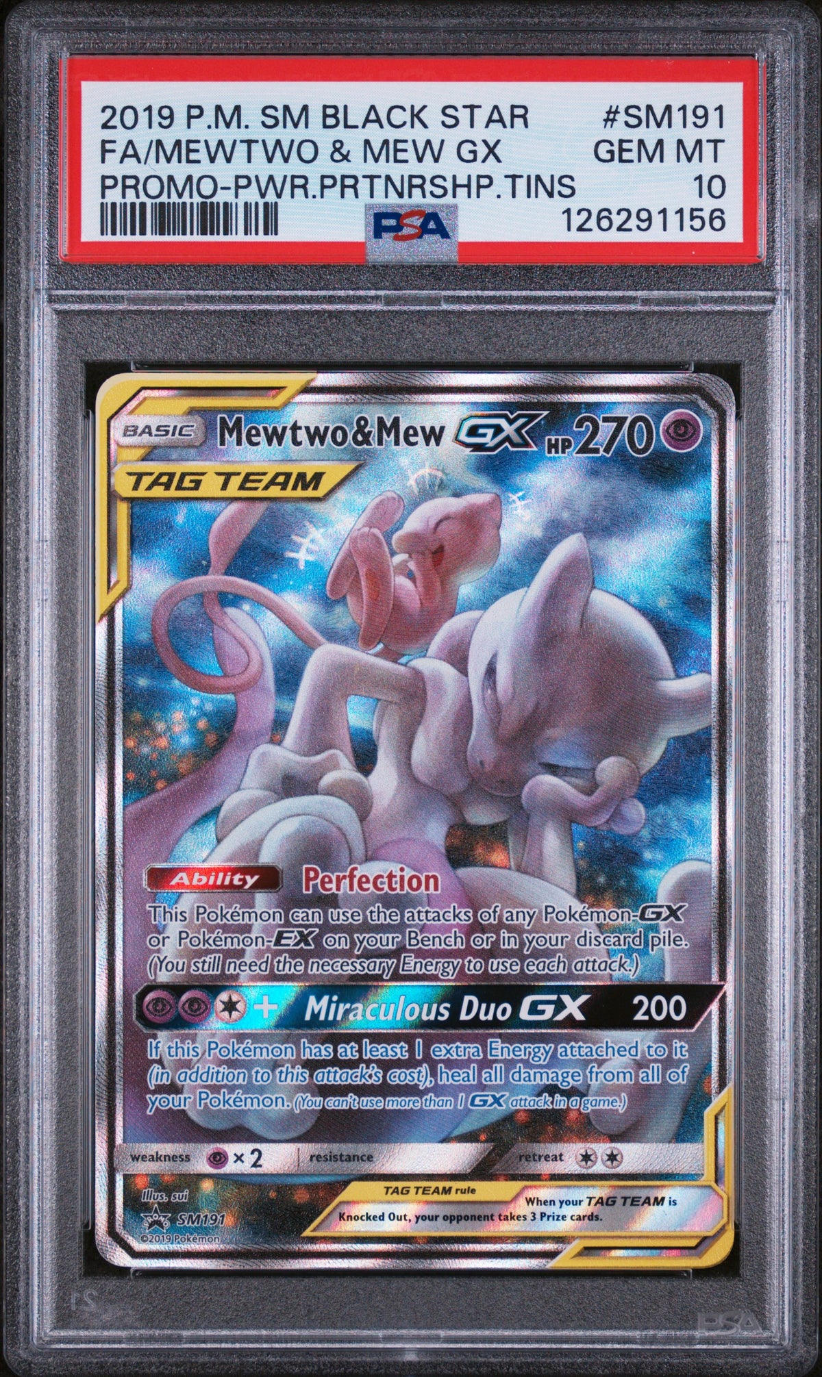 Mewtwo & Mew Gx SM191 Power Partnership Tins Pokemon PSA 10 Gem Mint