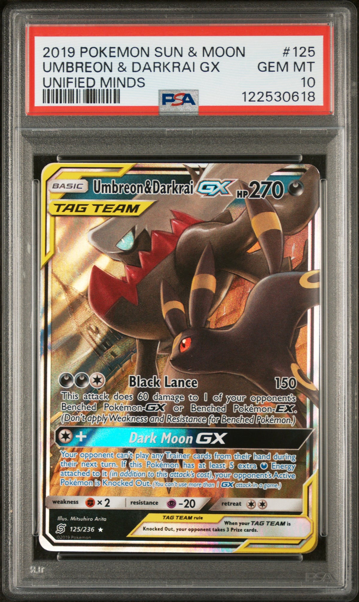 Umbreon & Darkrai Gx 125/236 Unified Minds Pokemon PSA 10 Gem Mint