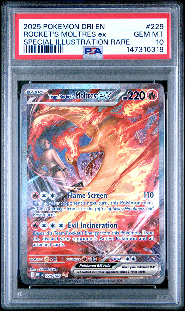Team Rocket's Moltres EX 229/182 Special Illustration Rare Pokemon PSA 10