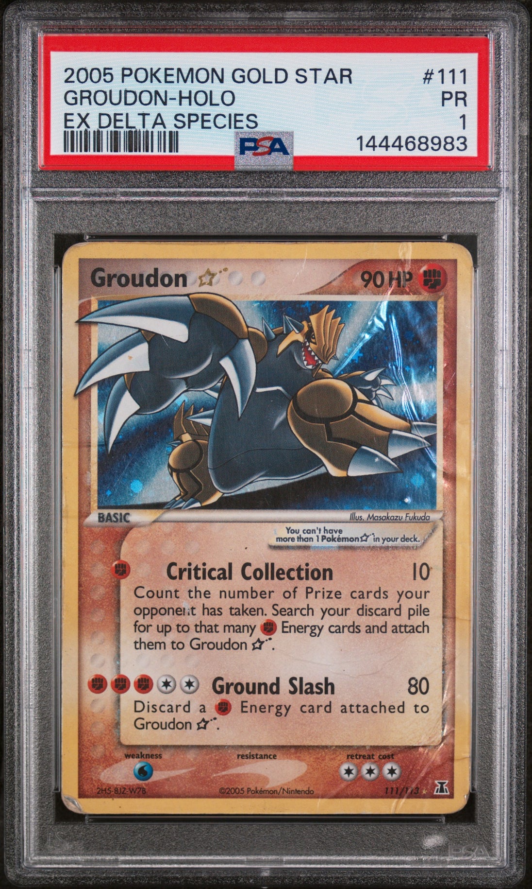 Groudon Holo 111/113 Gold Star EX Delta Species Pokemon PSA 1