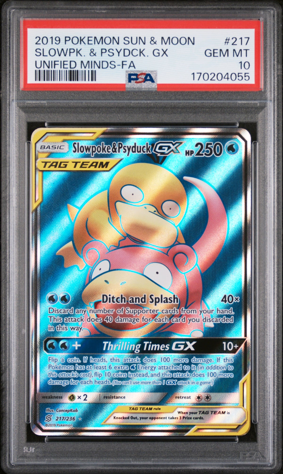 Slowpoke & Psyduck Gx 217/236 Unified Minds Pokemon PSA 10 Gem Mint