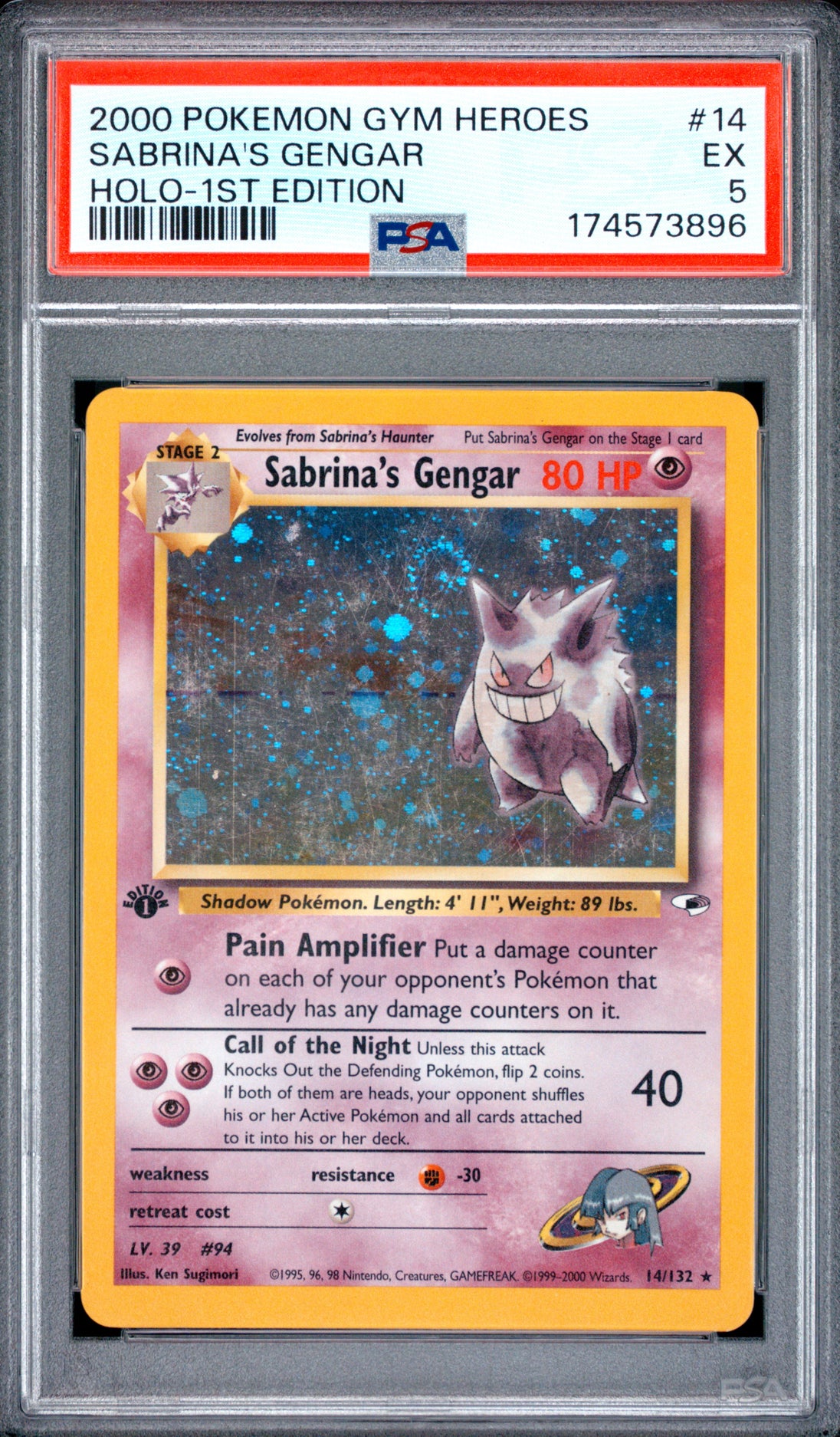 Sabrina's Gengar 14/132 Holo 1st Edition Gym Heroes Pokemon PSA 5 EX