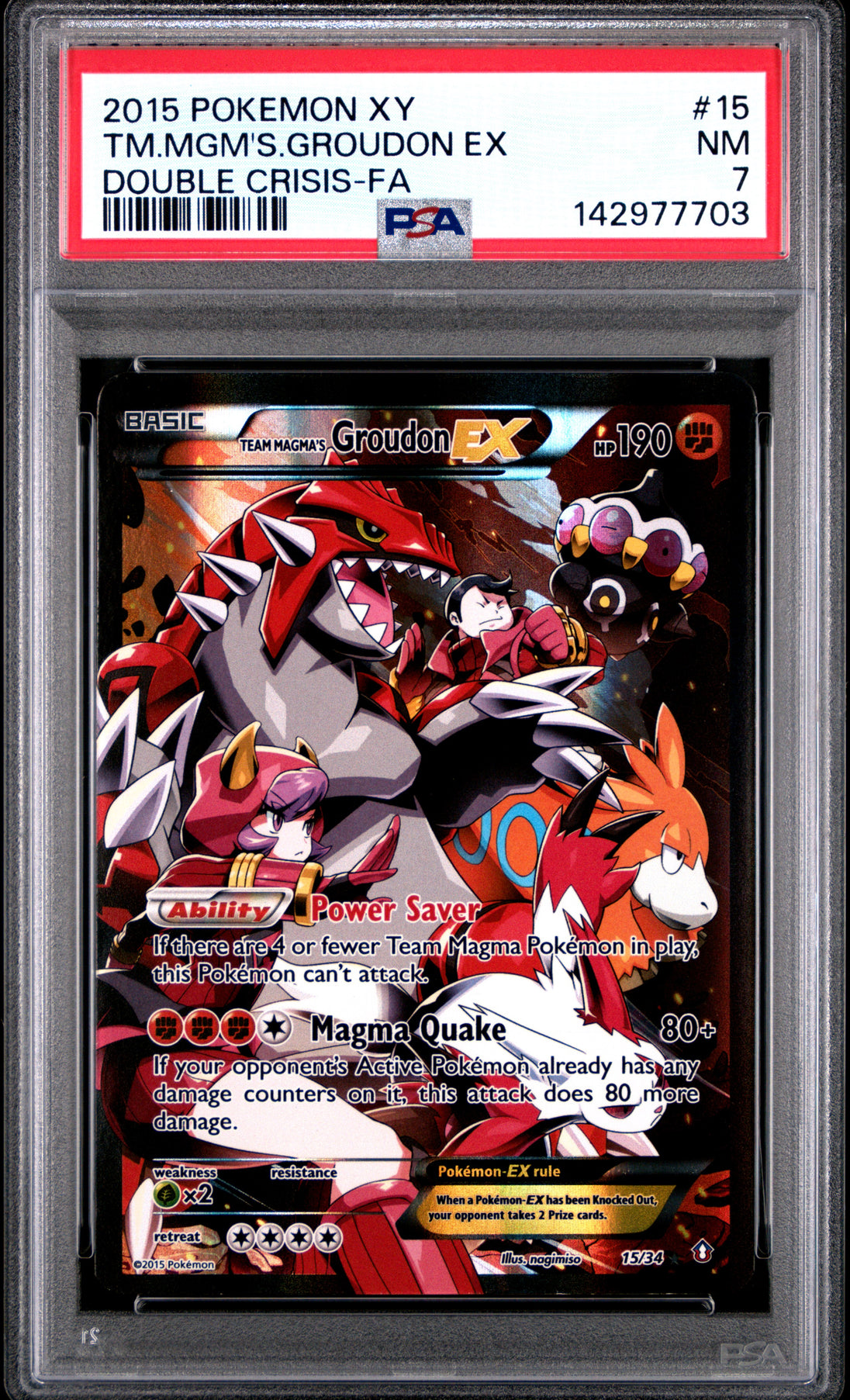 Team Magma's Groudon EX 15/34 Double Crisis Pokemon PSA 7