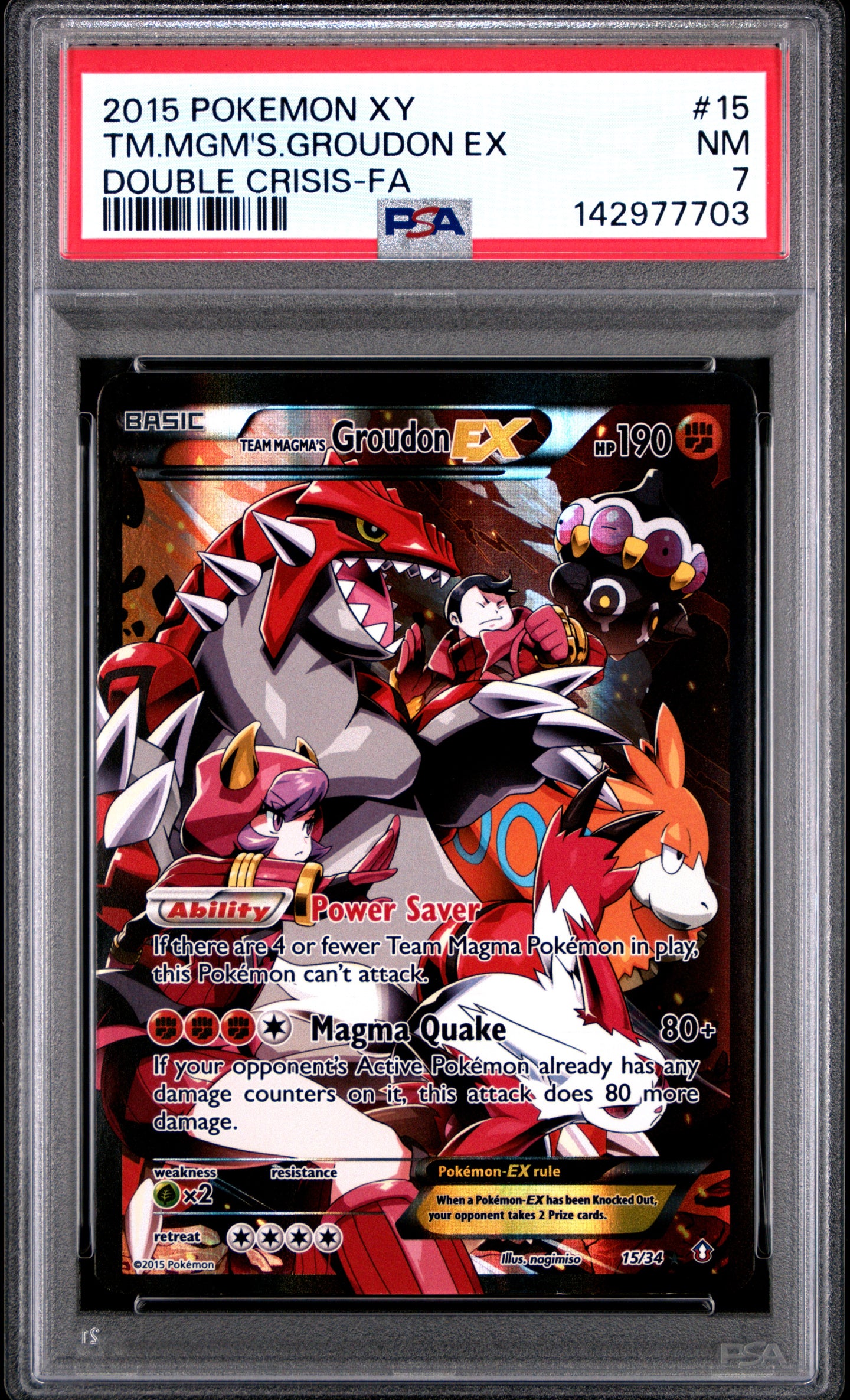 Team Magma's Groudon EX 15/34 Double Crisis Pokemon PSA 7
