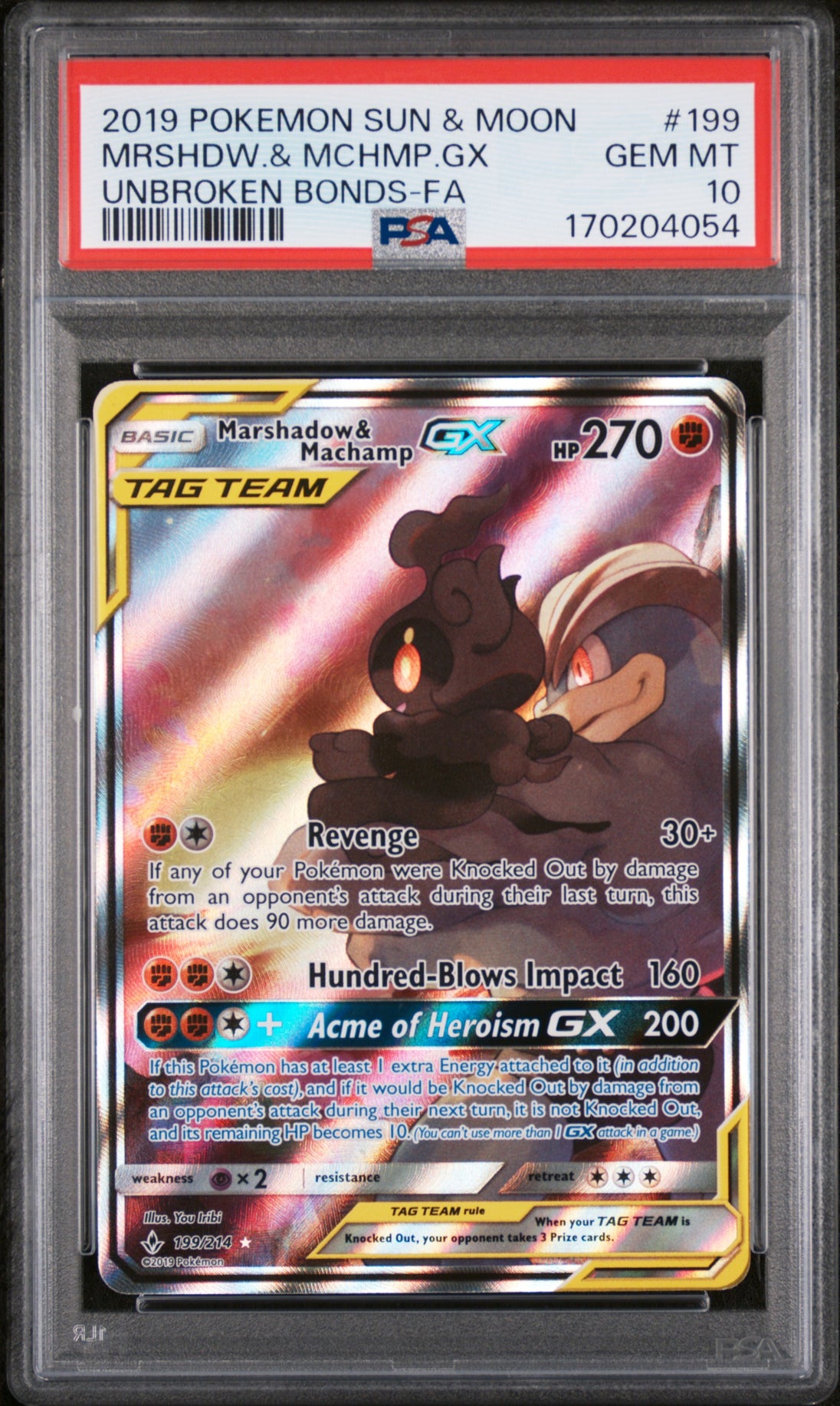 Marshadow & Machamp Gx 199/214 Unbroken Bonds Pokemon PSA 10 Gem Mint