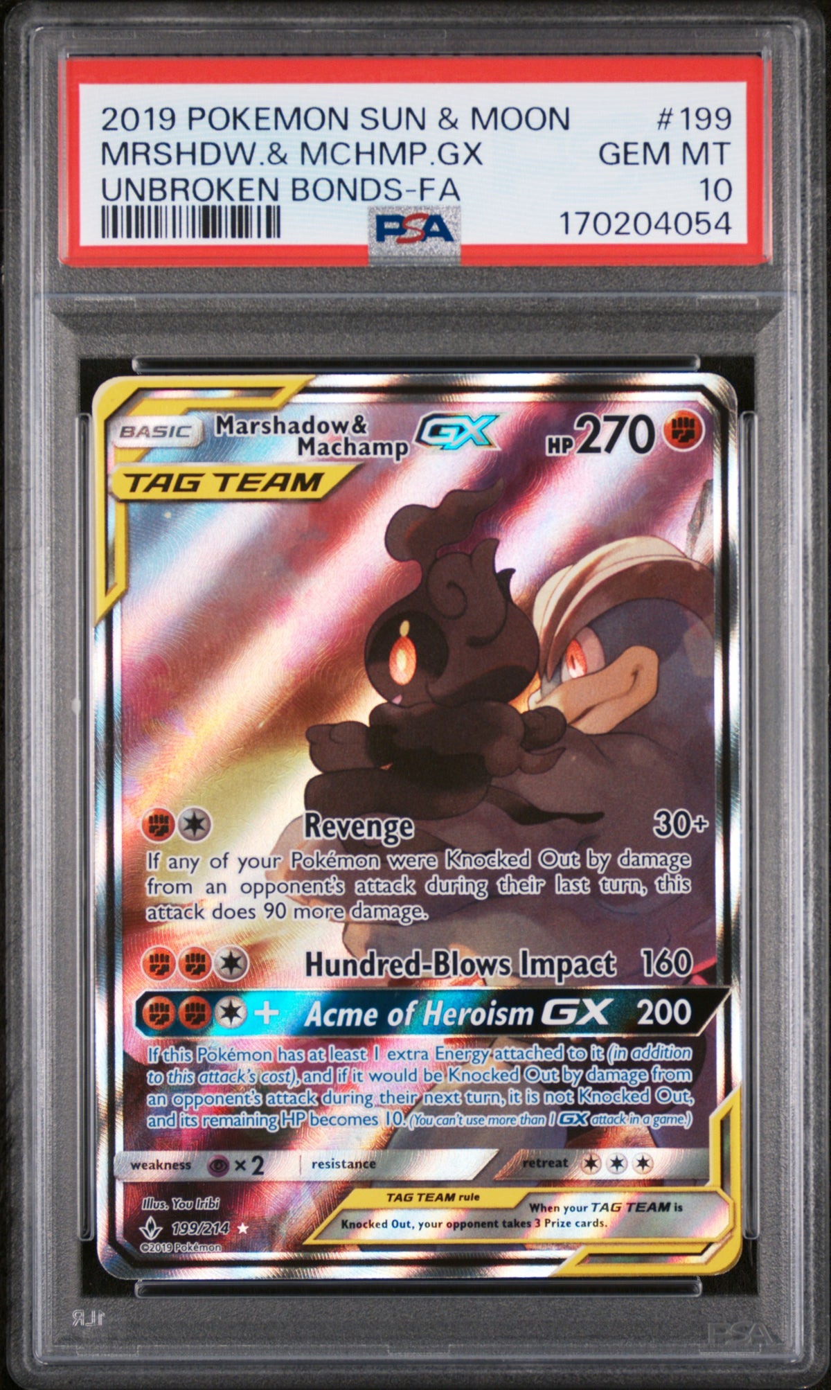 Marshadow & Machamp Gx 199/214 Unbroken Bonds Pokemon PSA 10 Gem Mint