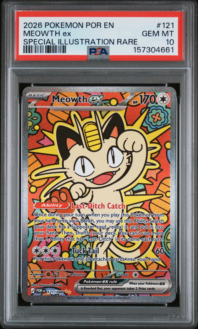 Meowth EX 121 Special Illustration Rare Por En-Perfect Order Pokemon PSA 10