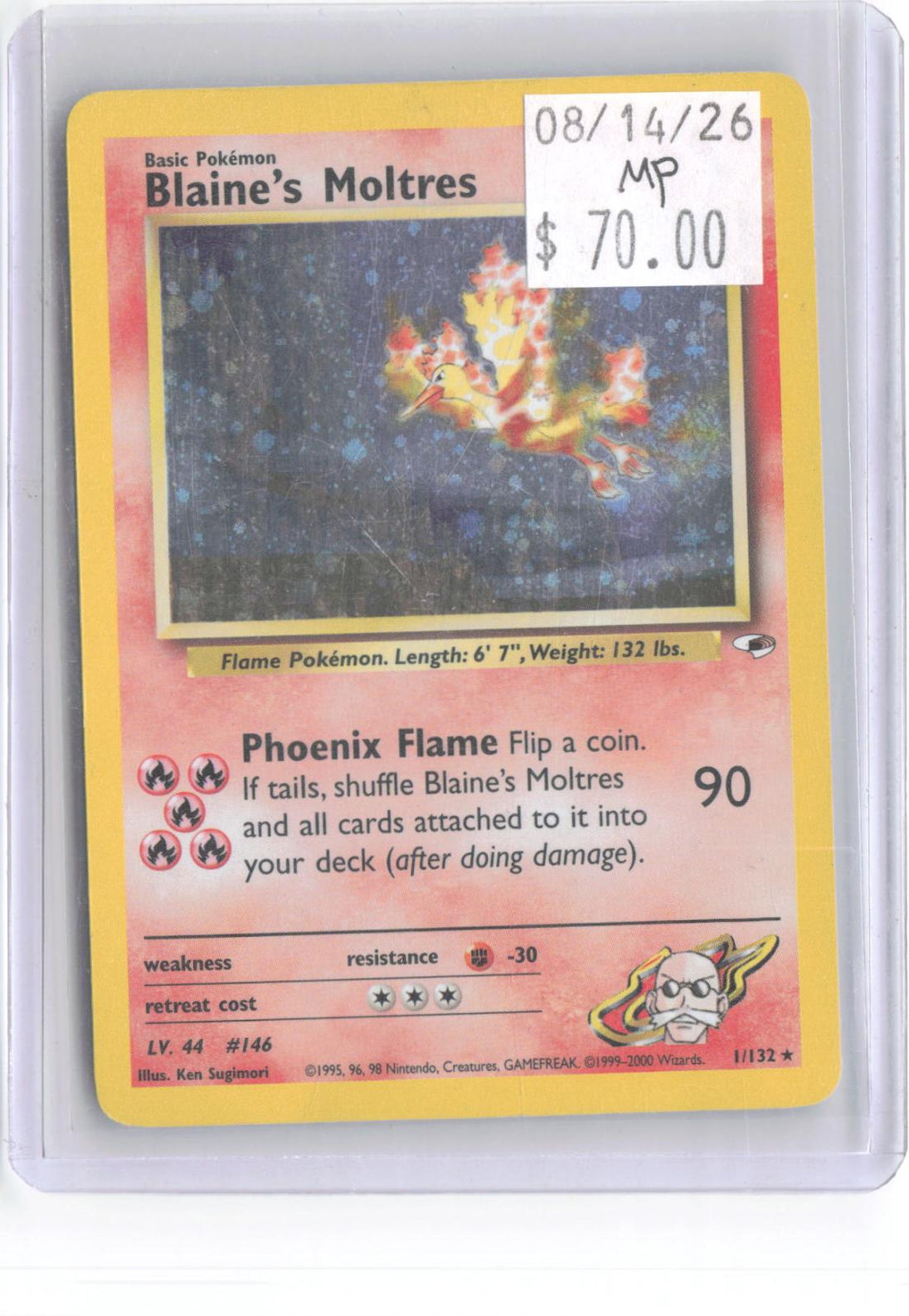 Blaine's Moltres 1/132 Rare Gym Heroes Pokemon Unlimited Holo Moderately Played