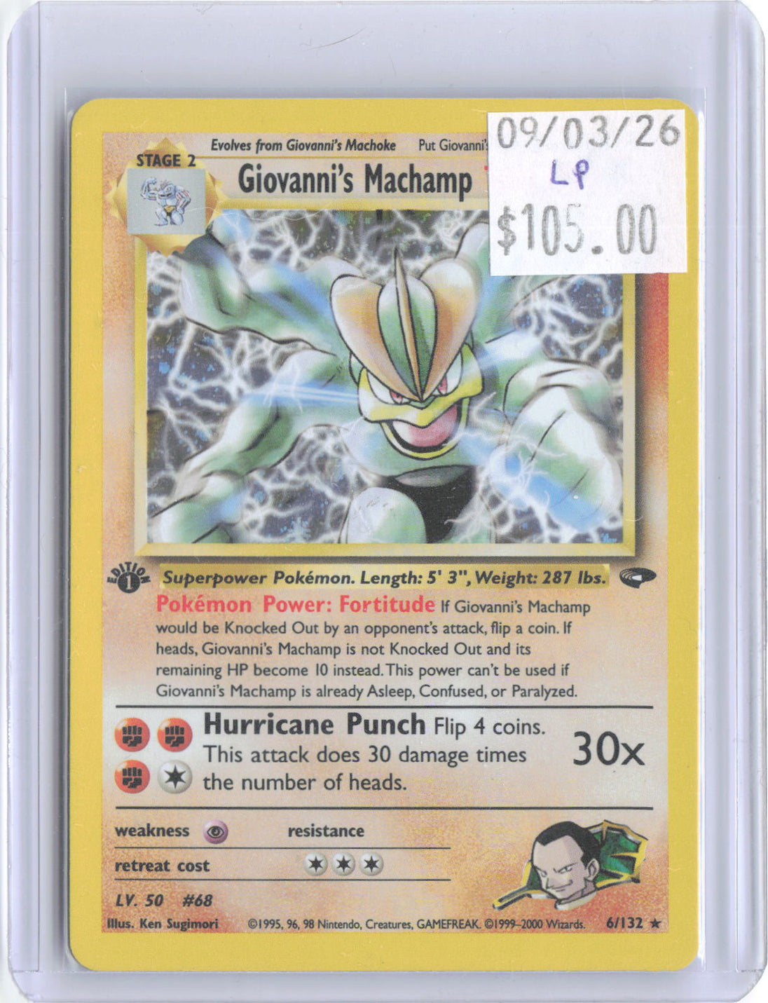 Giovanni's Machamp 6/132 Rare Gym Challenge Pokemon 1st Edition Holo LP