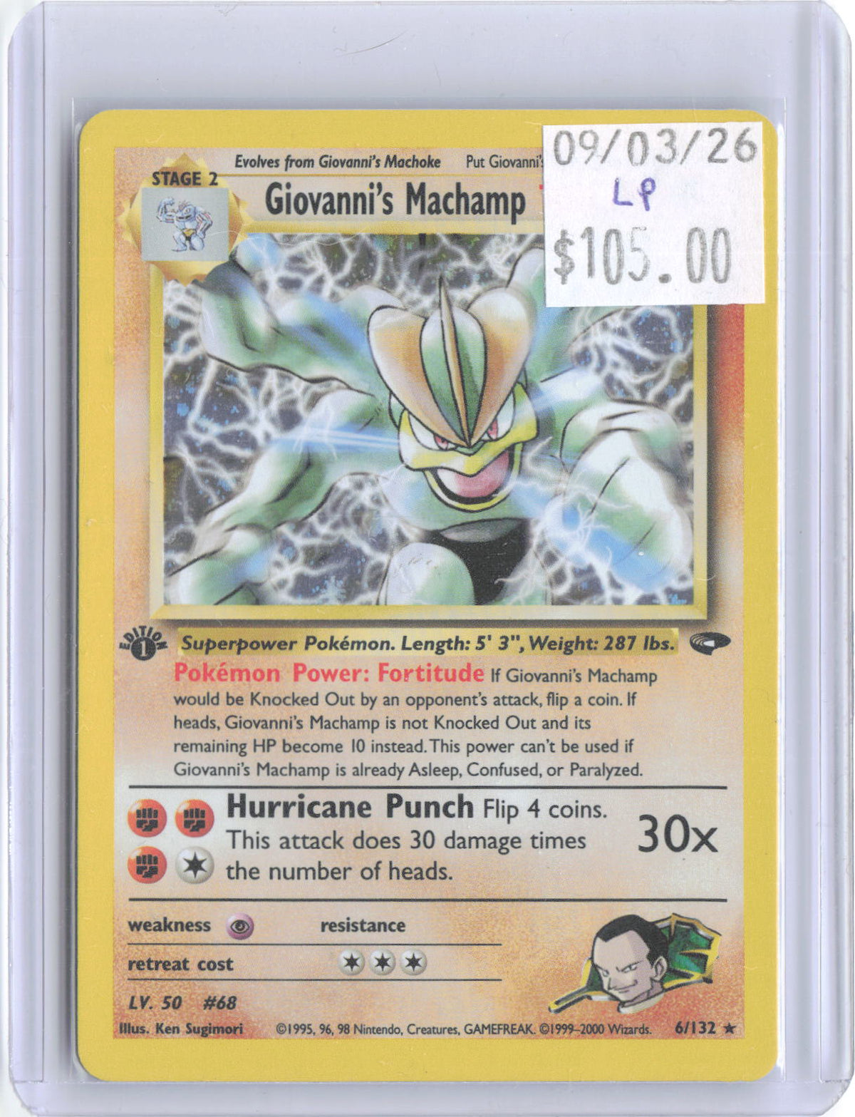 Giovanni's Machamp 6/132 Rare Gym Challenge Pokemon 1st Edition Holo LP