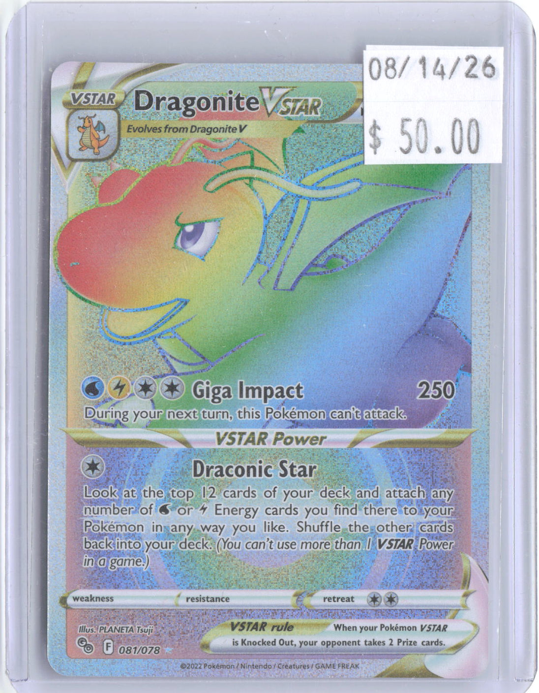 Dragonite VSTAR 081/078 Rainbow Rare Pokemon GO Pokemon Holo Near Mint