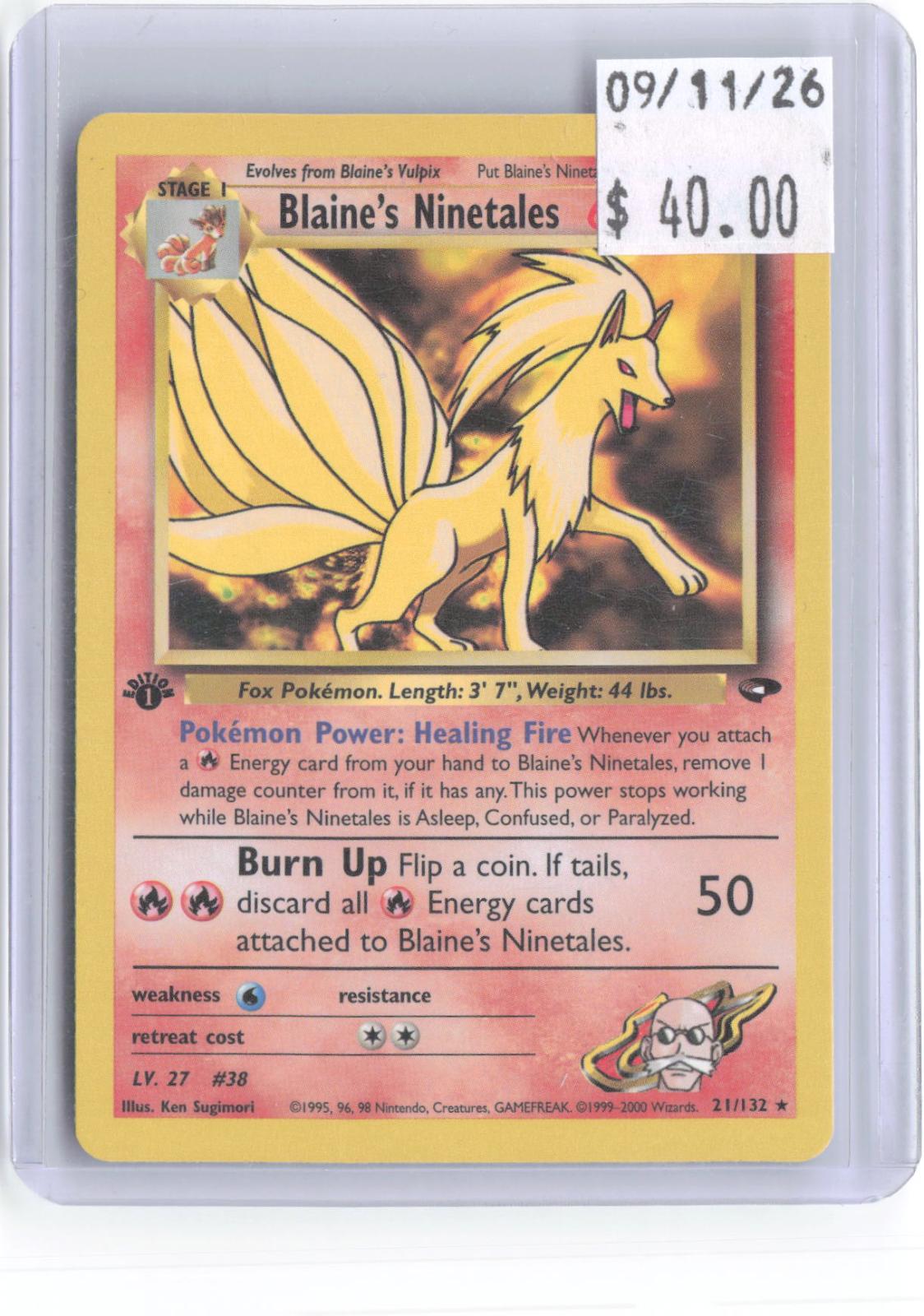 Blaine's Ninetales 21/132 Rare Gym Challenge Pokemon 1st Edition Lightly Played