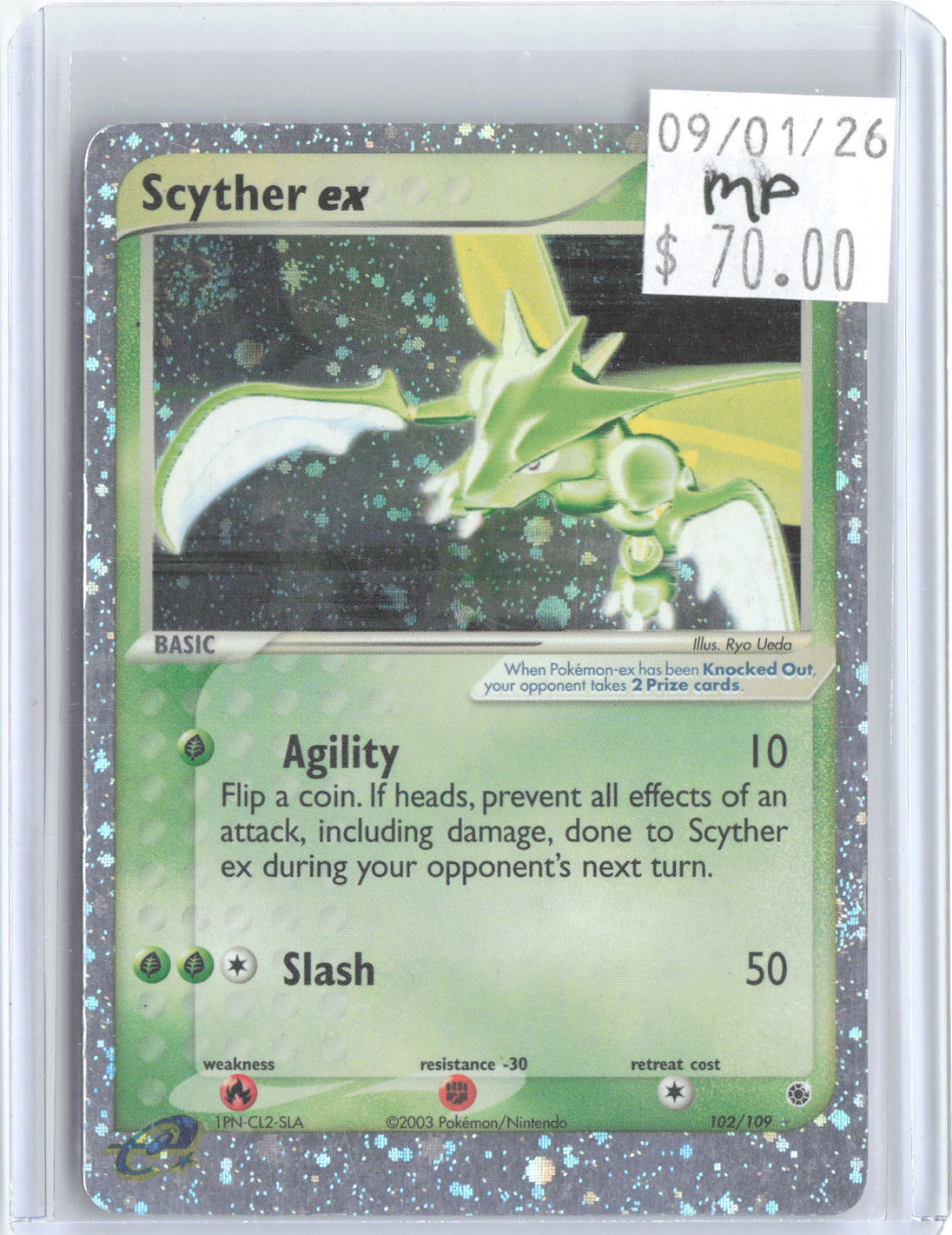 Scyther ex 102/109 Holo Ultra Rare Ruby & Sapphire Pokemon Moderately Played